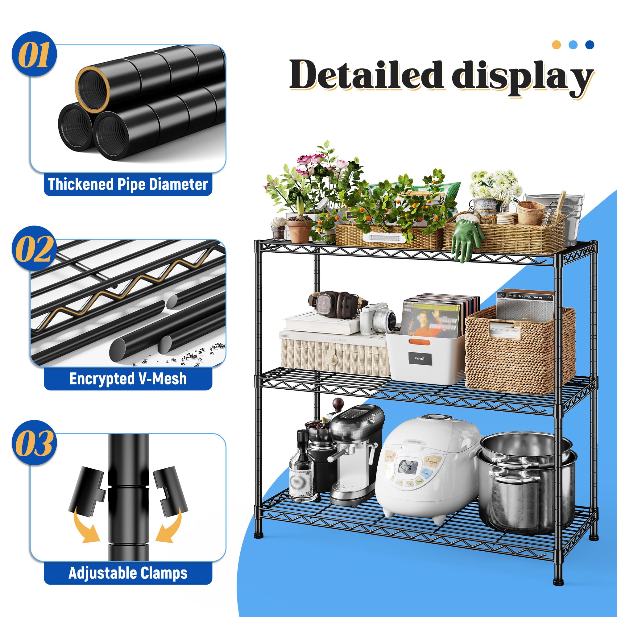 36.4"W 3 Tier Metal Shelving (2 Count)