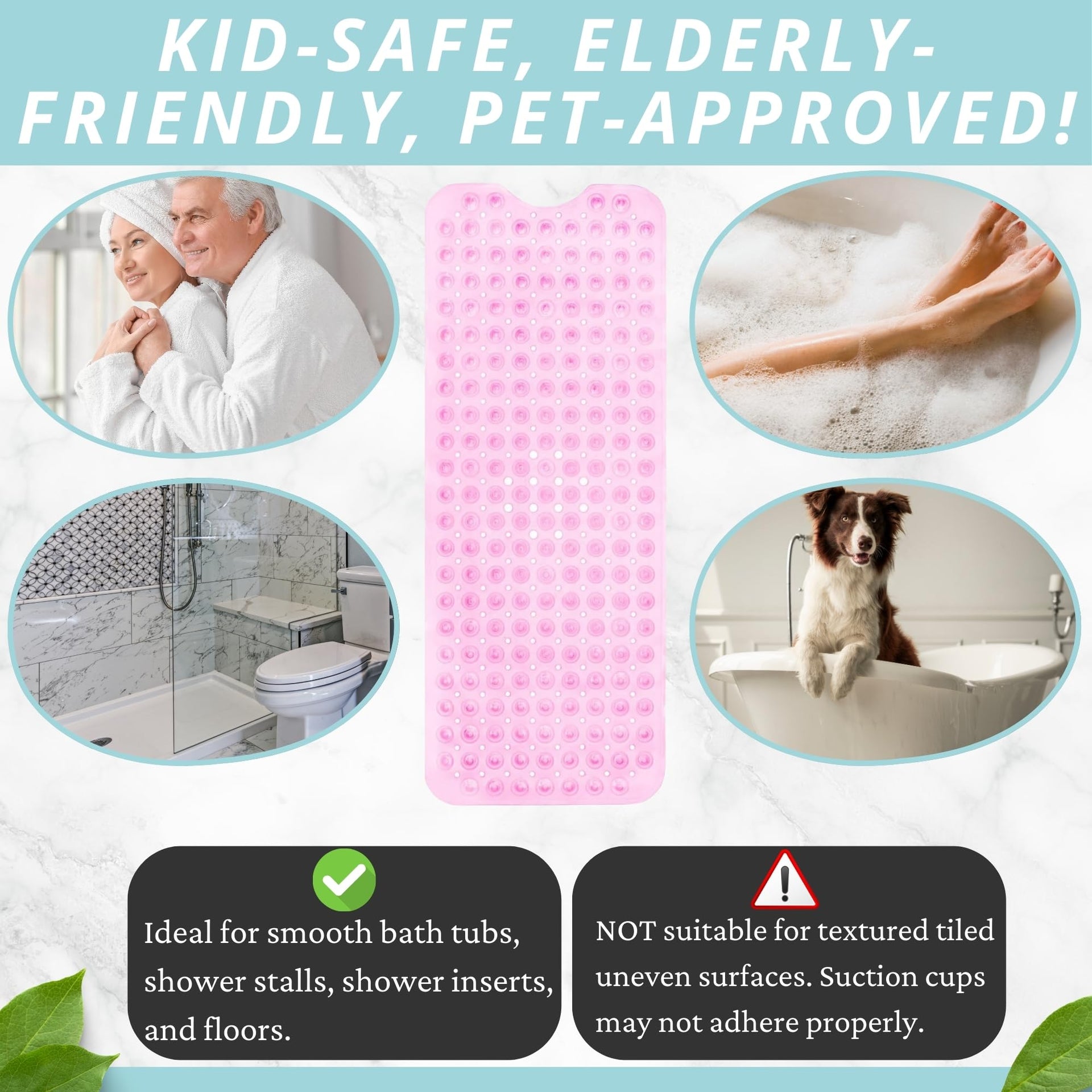 Non Slip Bath & Shower Mat 40x16 Extra Long