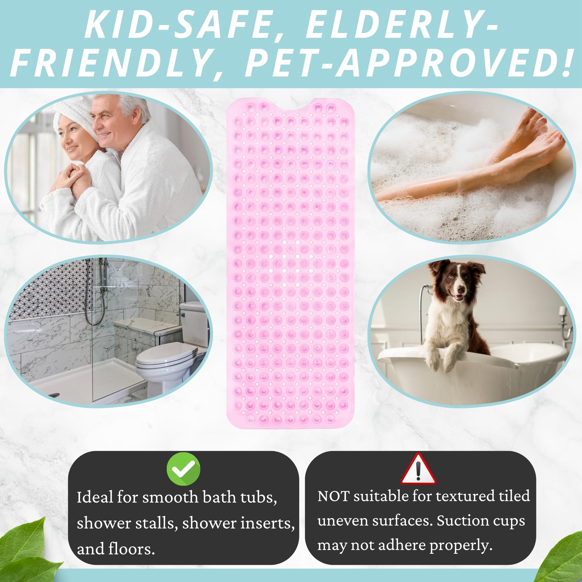 Non Slip Bath & Shower Mat 40x16 Extra Long