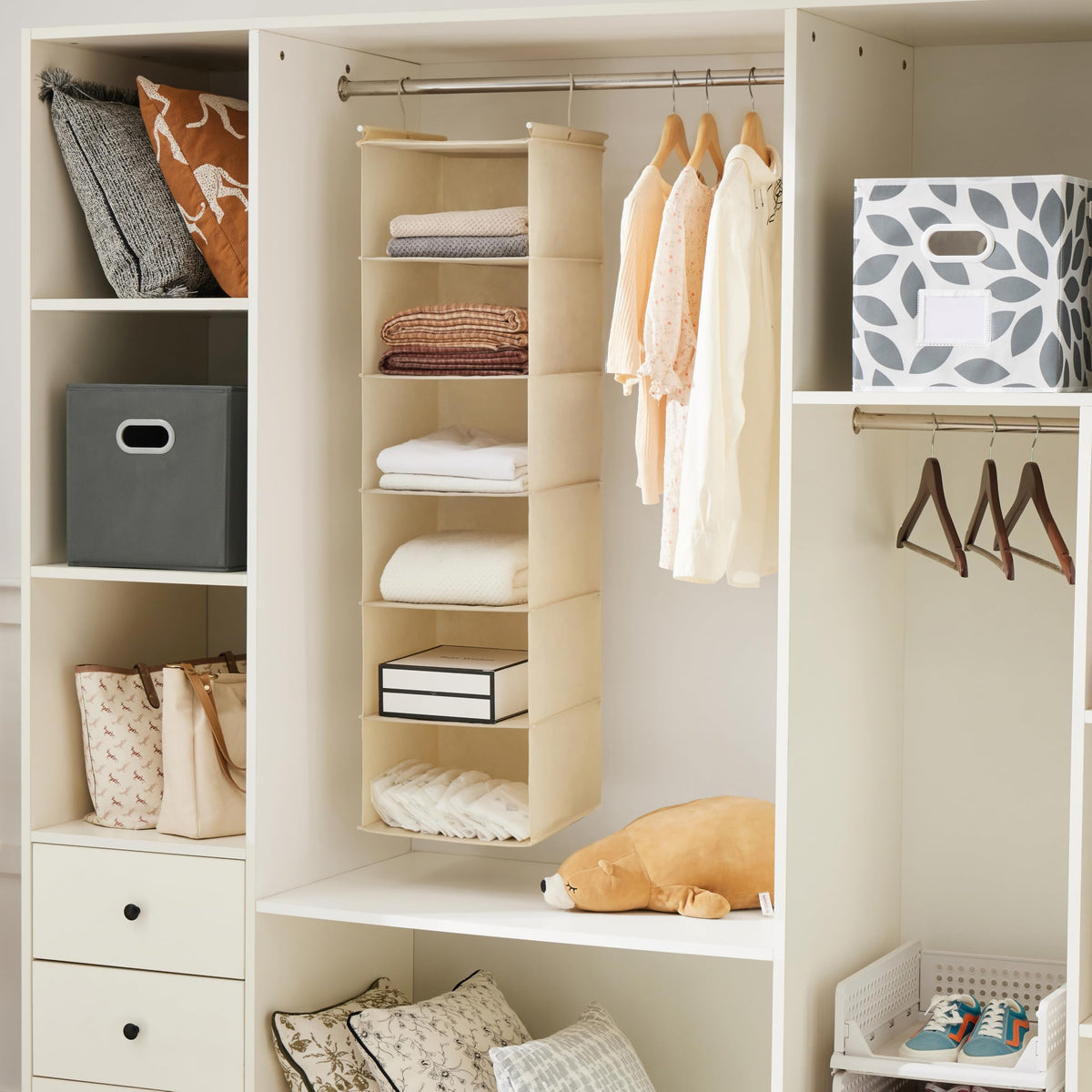 6 Tier Shelf Hanging Closet Organizer with 2 Hooks