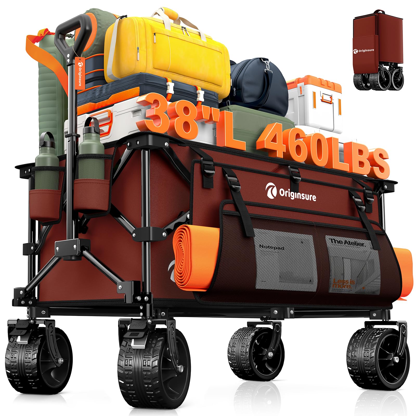 220L Collapsible Beach Wagon Cart with Big Wheels