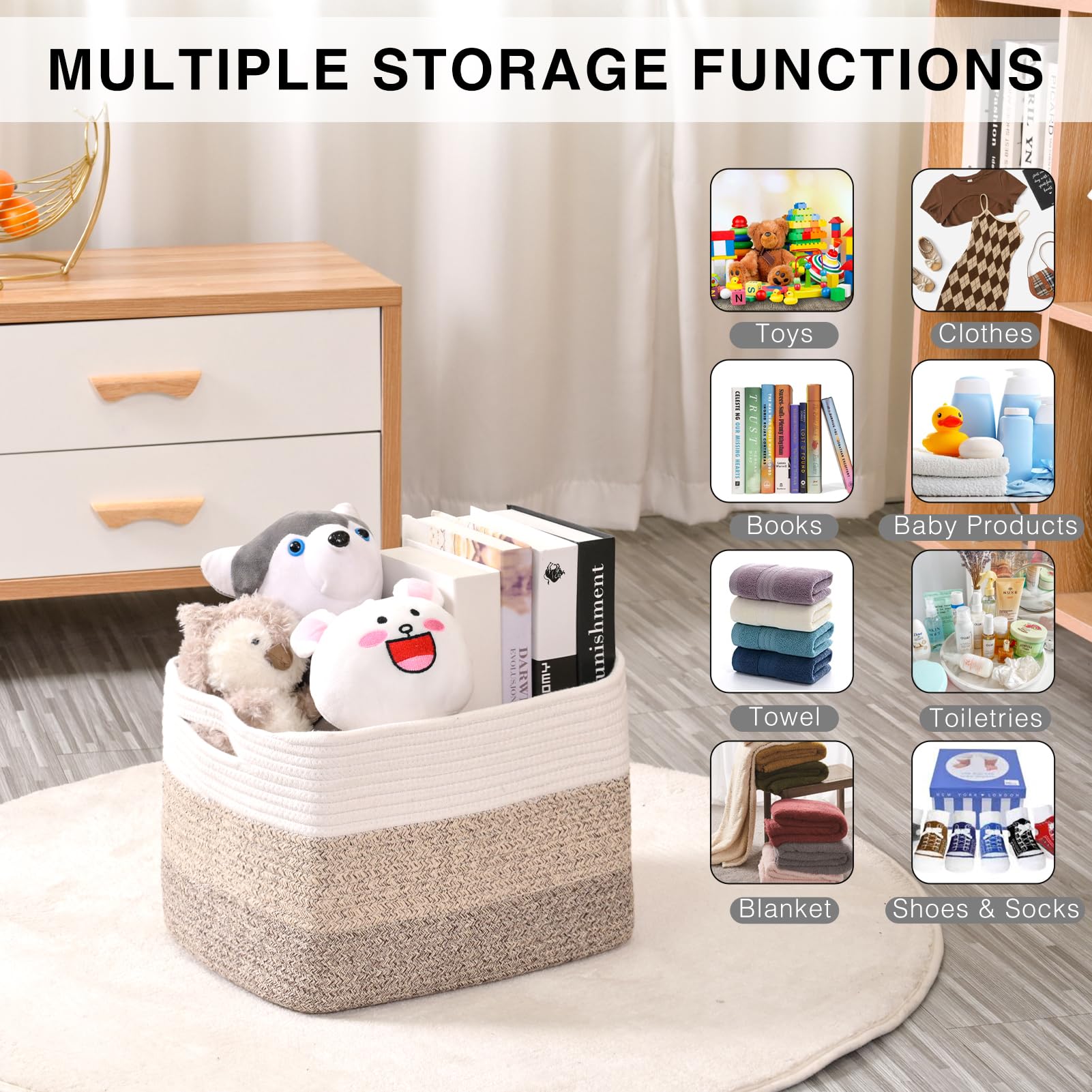 Storage Baskets for Organizing Shelves (3 Count)