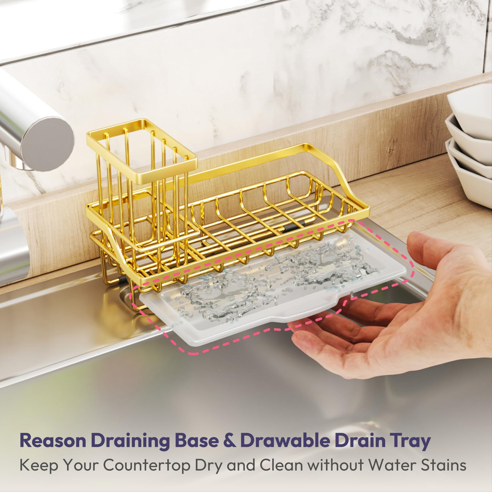 Sink Caddy Kitchen Sink Organizer with Detachable Brush Holder
