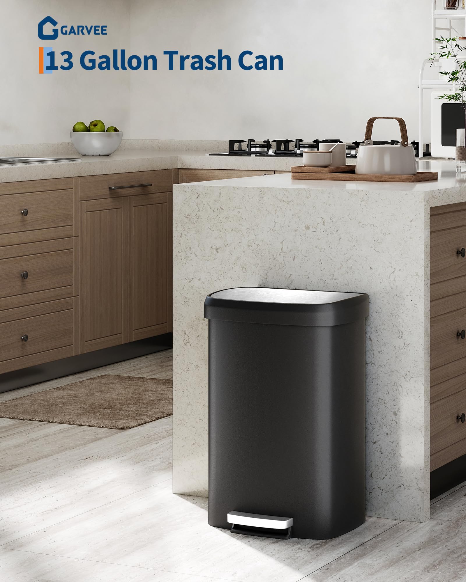 13 gal 50 L Plastic Trash Can with Lid