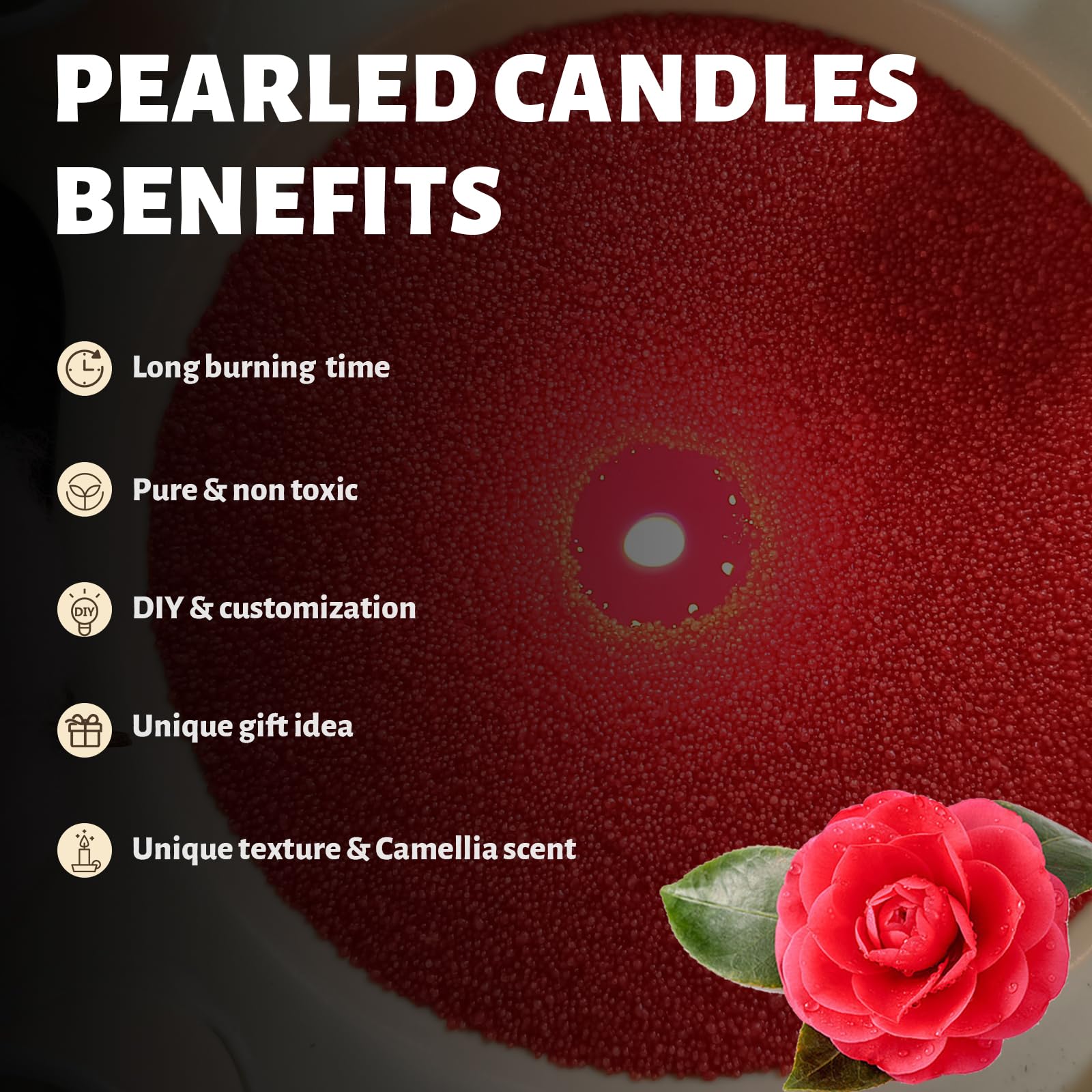 Camellia Scented Red Pearled Candle 18oz Luxury Sand Candle Granulated Wax (18 Ounce)