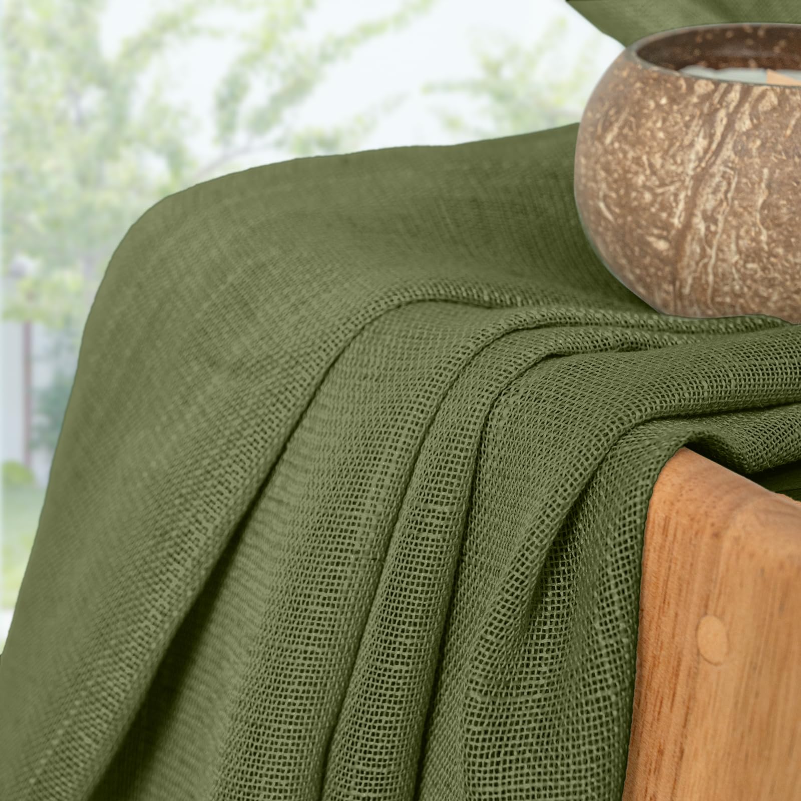 Olive Green Linen Curtains 40 Inch Length (2 Count)
