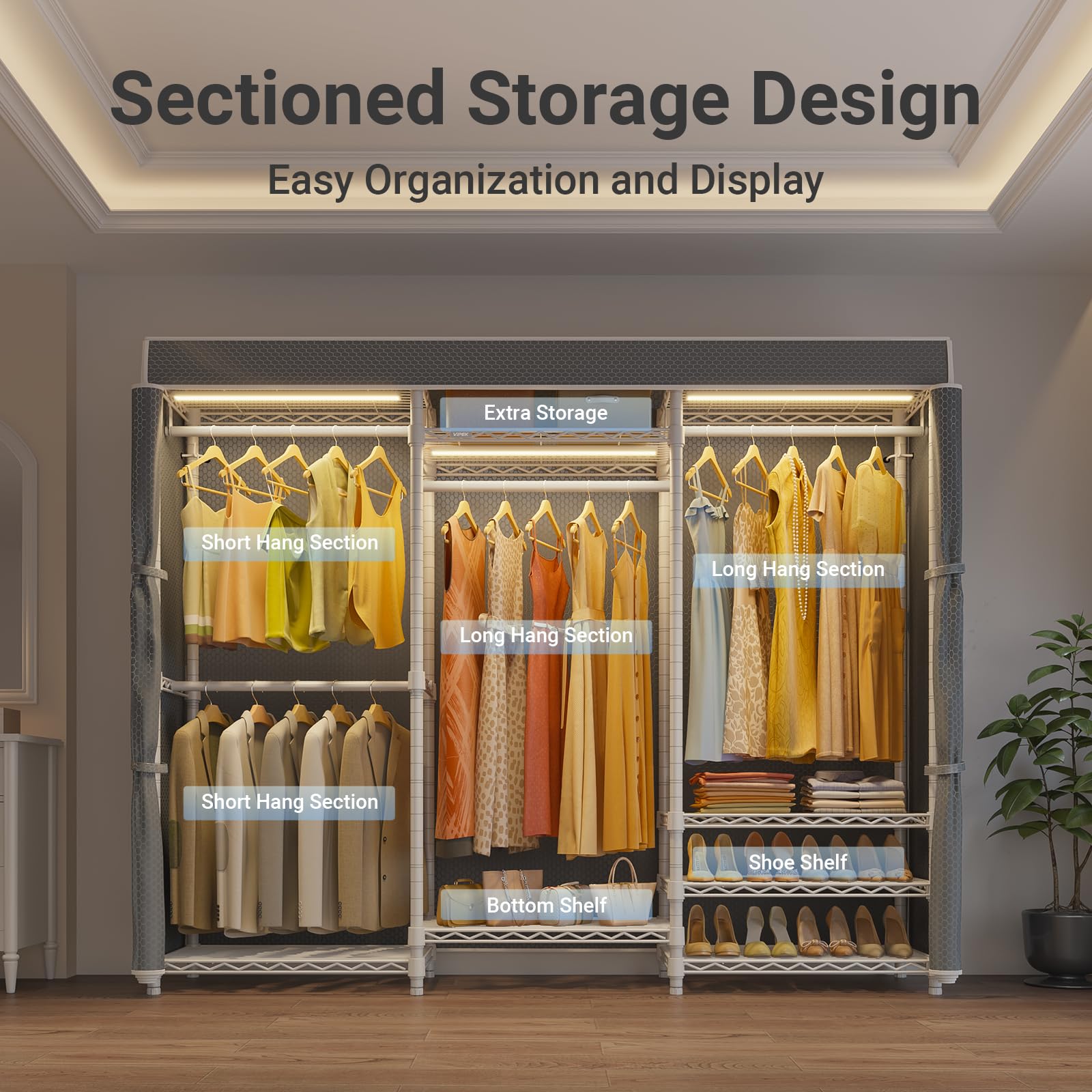 V5LC Garment Rack Heavy Duty Covered with Dimmable LED Lights