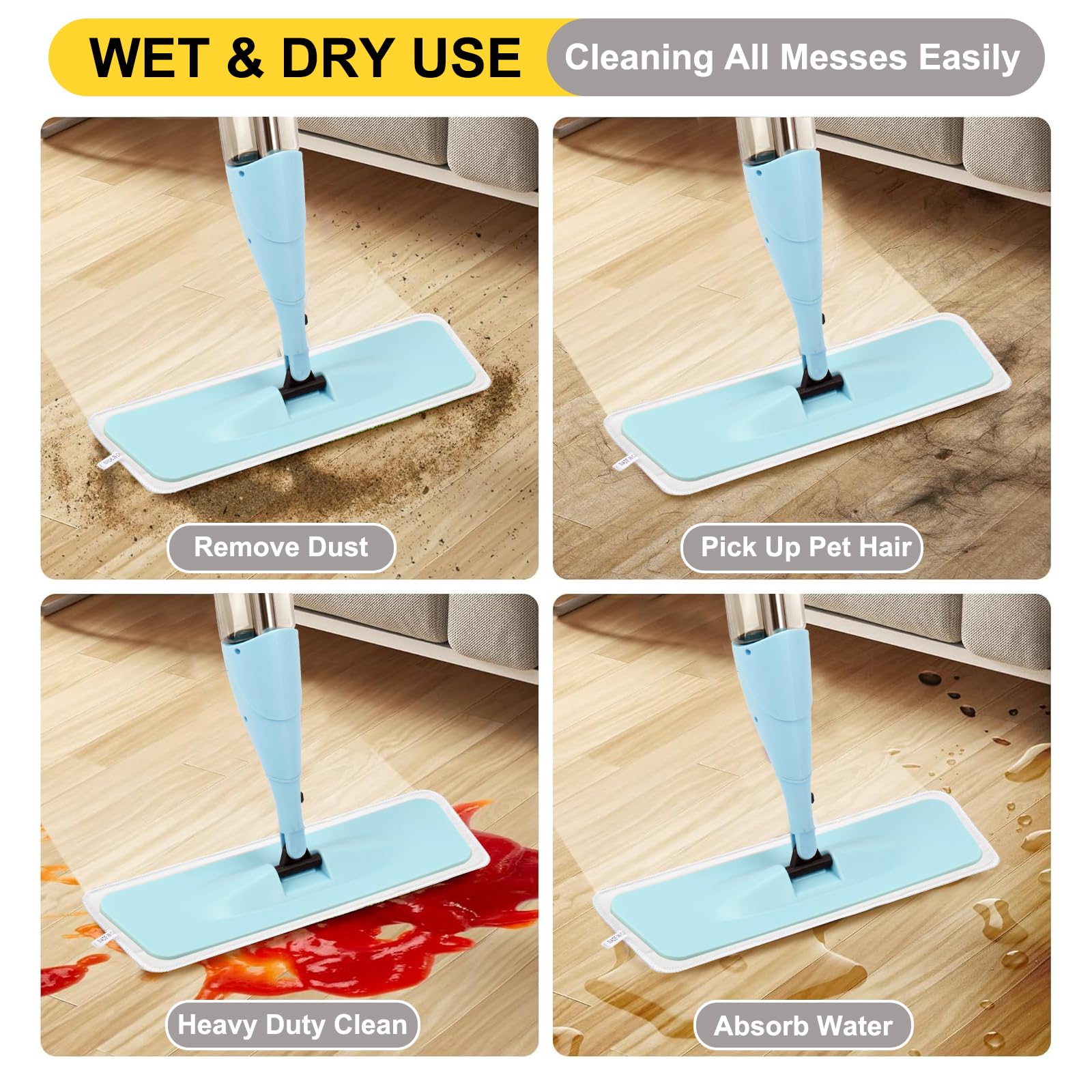 16.5 Inch Reusable Mop Pads Microfiber Spray Mop Replacement Heads for Wet
