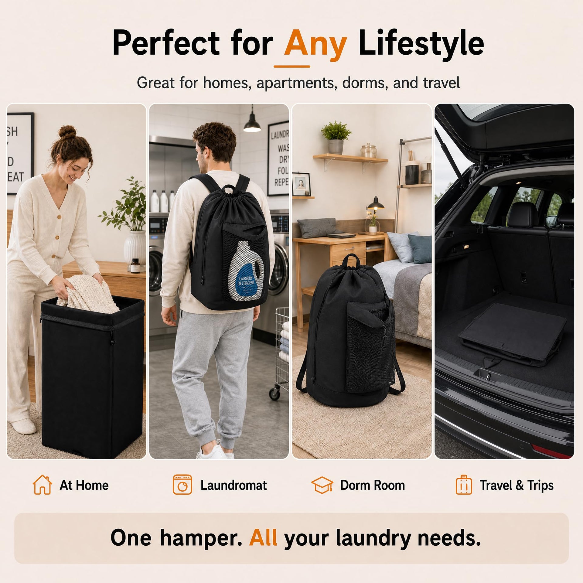 60L 2-in-1 Laundry Hamper with Waterproof Laundry Backpack