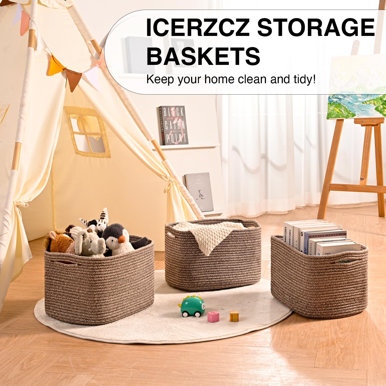 Storage Baskets for Organizing Shelves (3 Count)