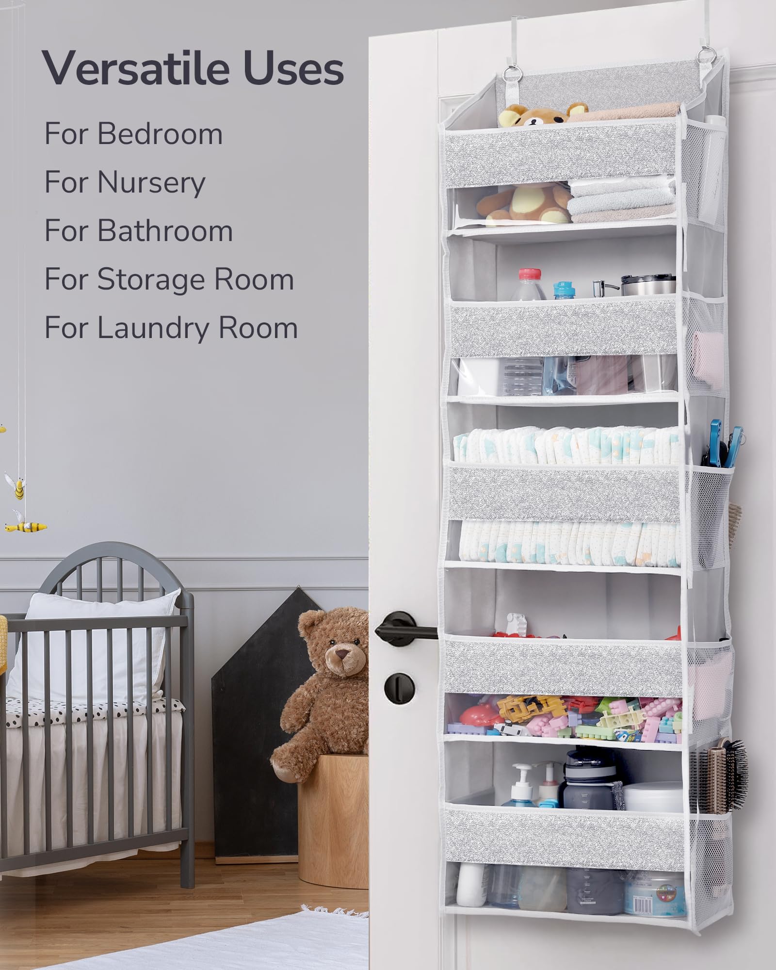 1 Pack Over Door Organizer with 5 Large Pockets 10 Mesh Side Pockets