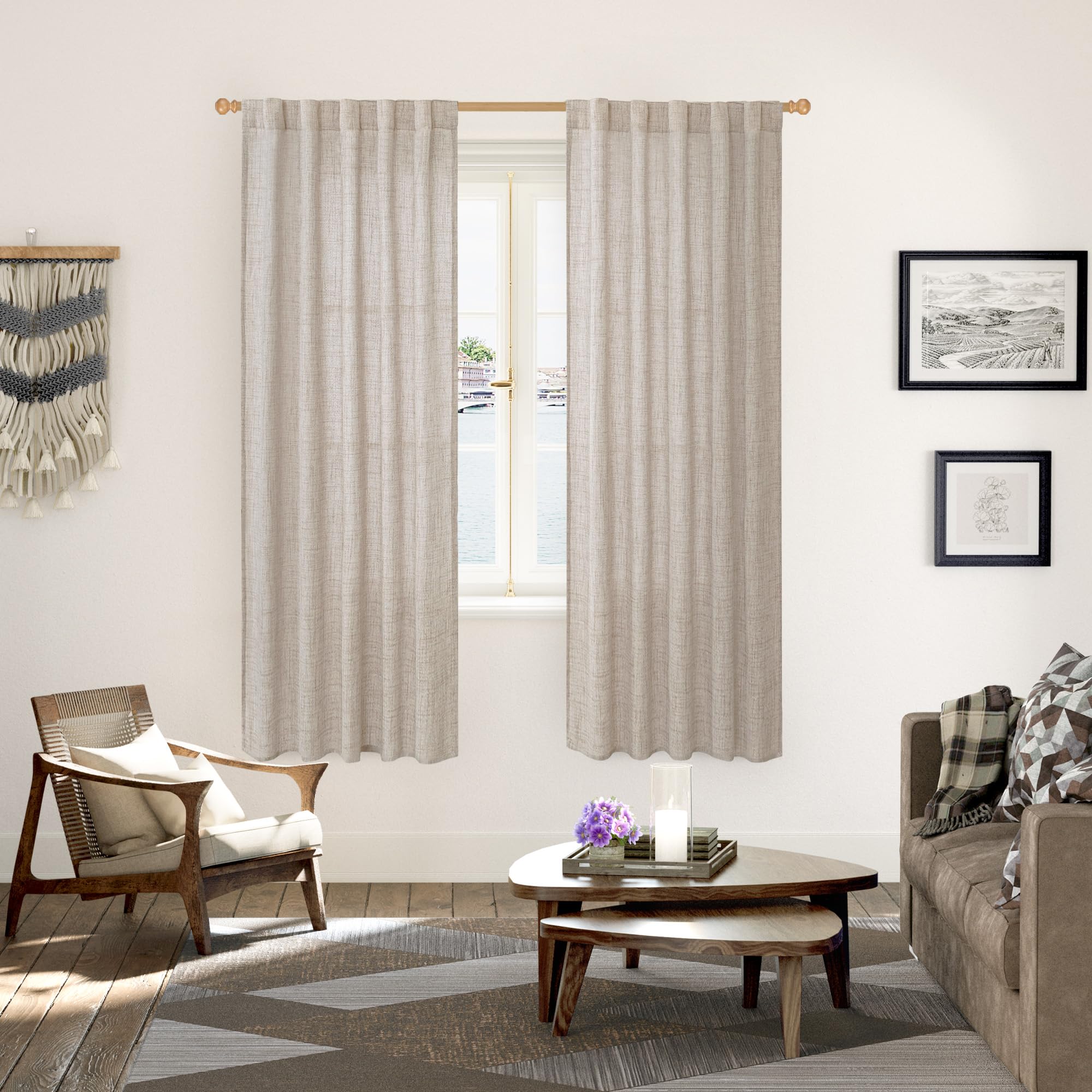 Natural Linen Semi Sheer Curtains 42X72 Inch Length 2 Panels (2 Count)