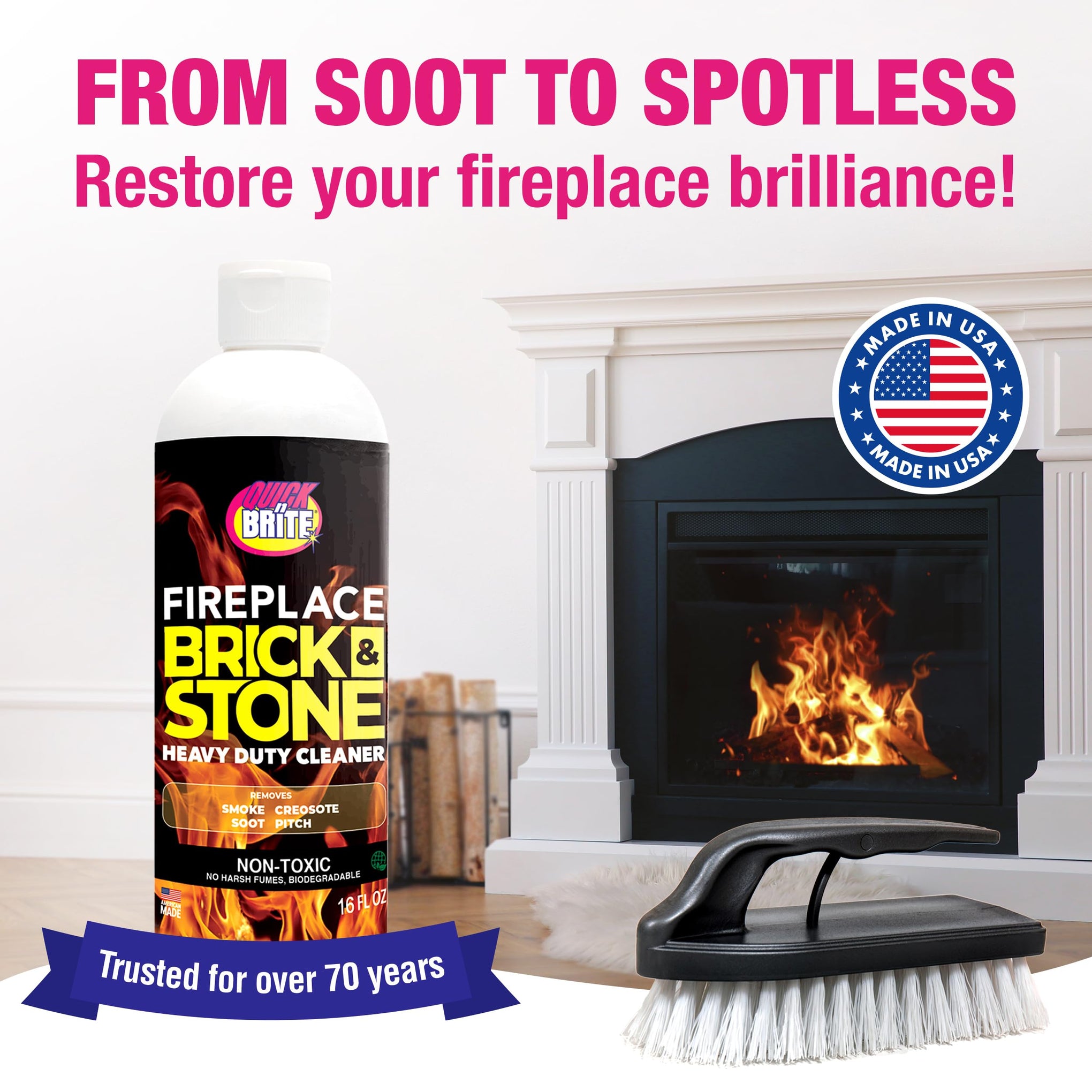 Quick N Brite Fireplace Gel Cleaner with Scrub Brush for Brick (16 Fl Oz)