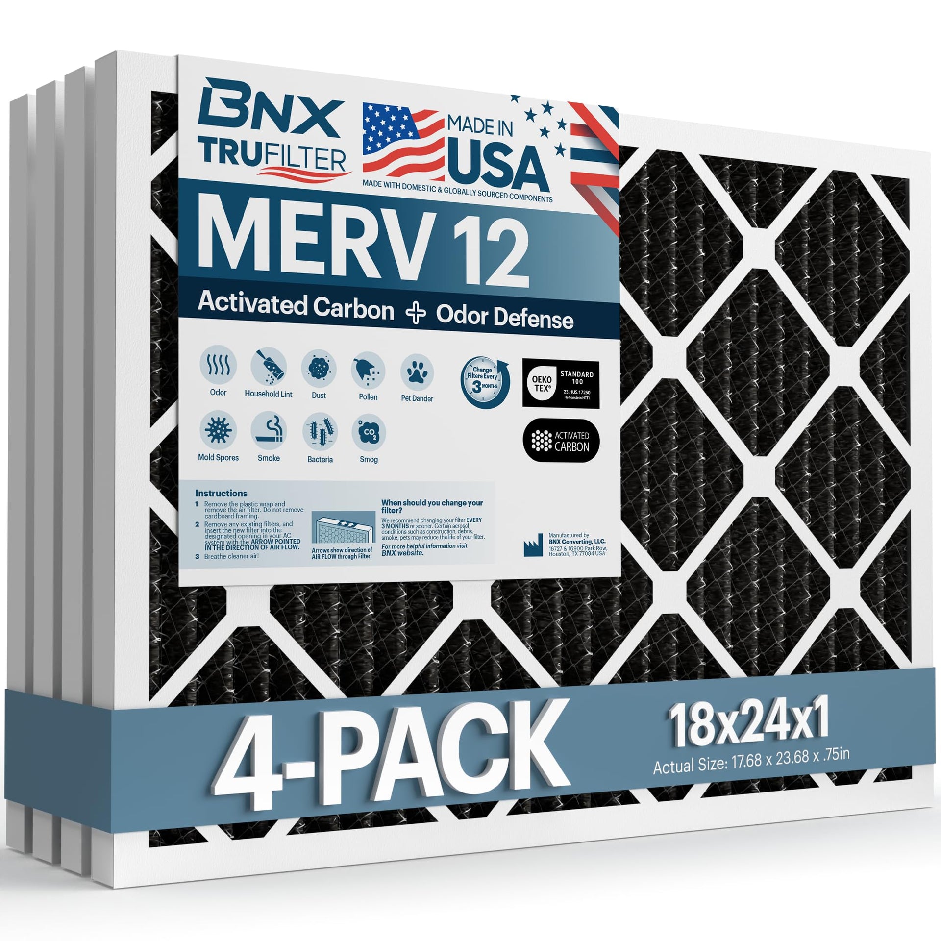 TruFilter 18x24x1 MERV 12 Odor Defense (4 Count)