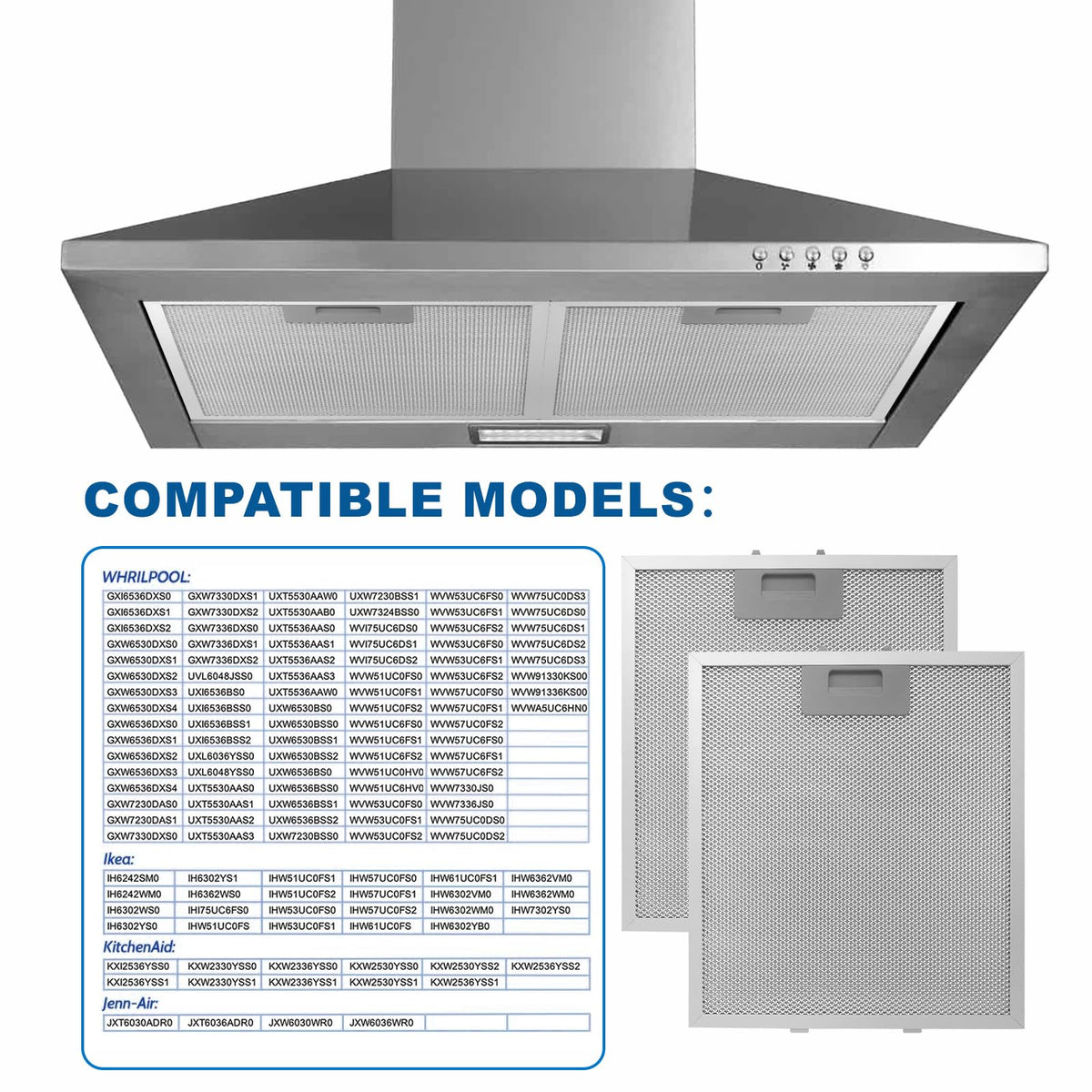 Range Hood Filter Replacement 12" x 10.5"W10169961A With 5 (2 Count)