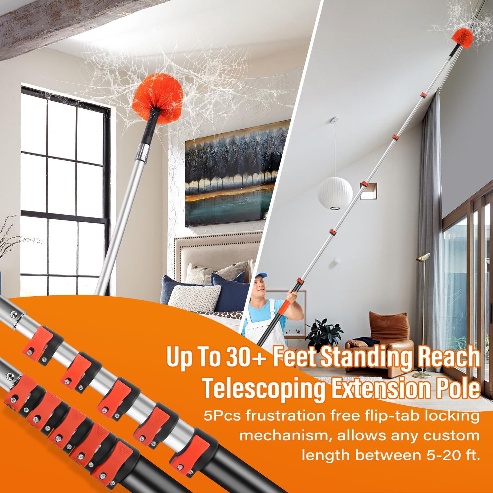 30FT Reach Cobweb Duster with Extension Pole
