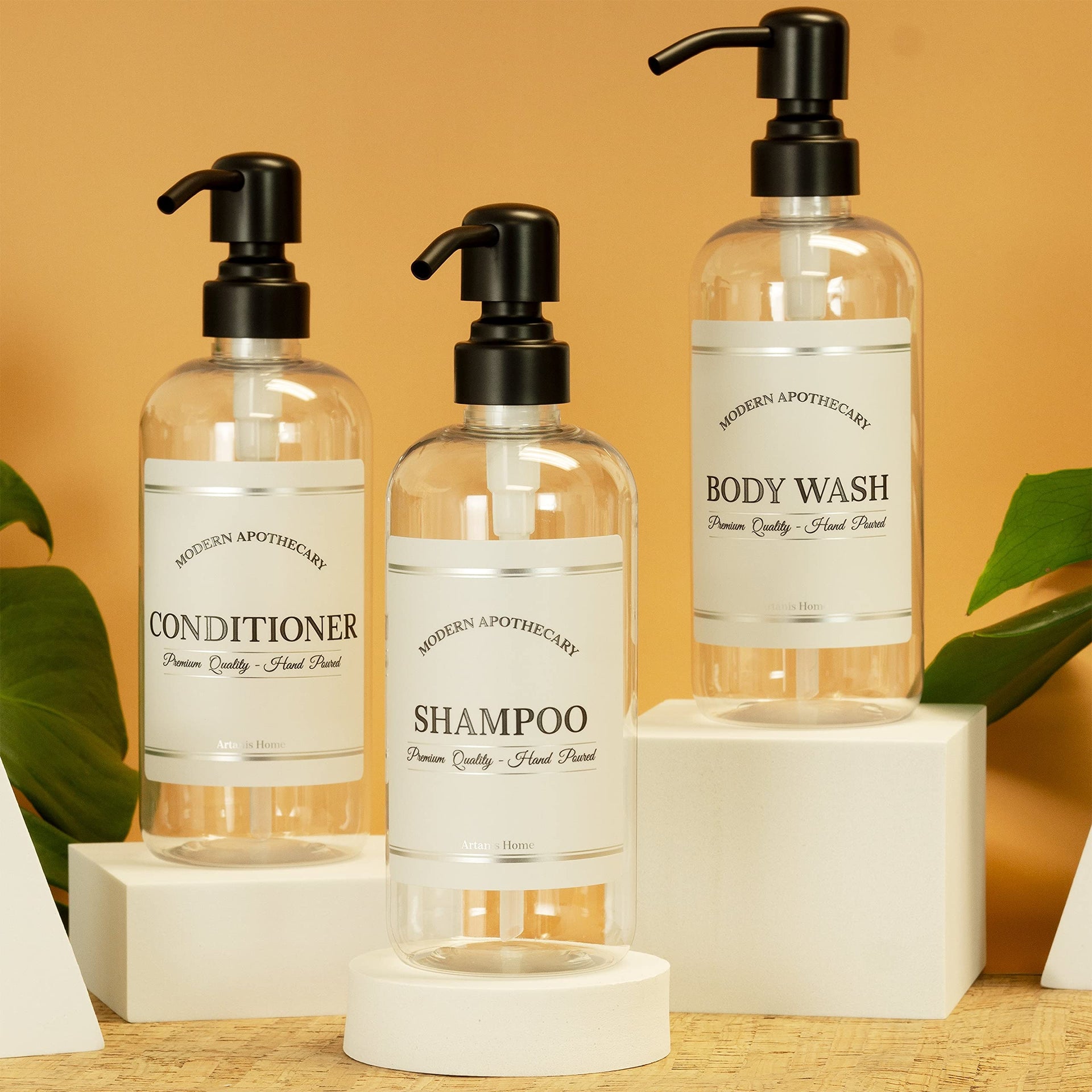 Clear Refillable Shampoo and Conditioner Bottles (3 Count)