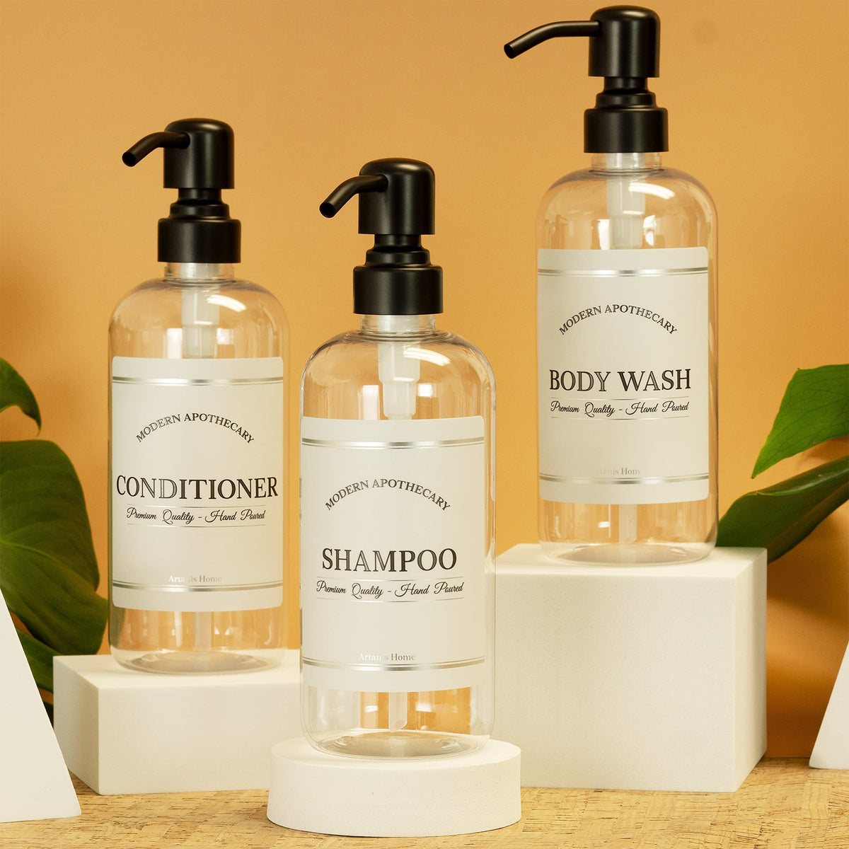 Clear Refillable Shampoo and Conditioner Bottles (3 Count)