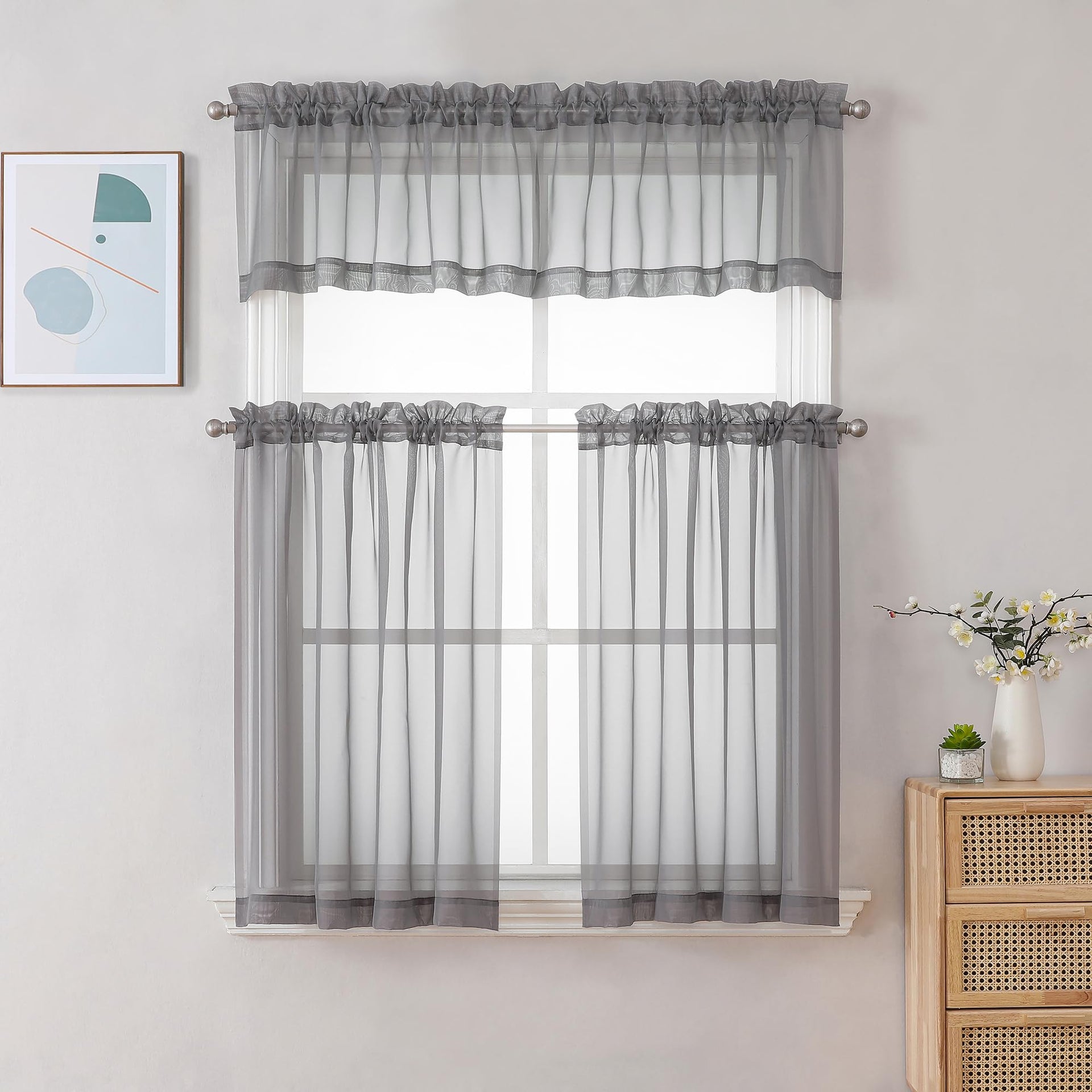 Sheer Charcoal Grey Valances for Windows 2 Pack (2 Count)