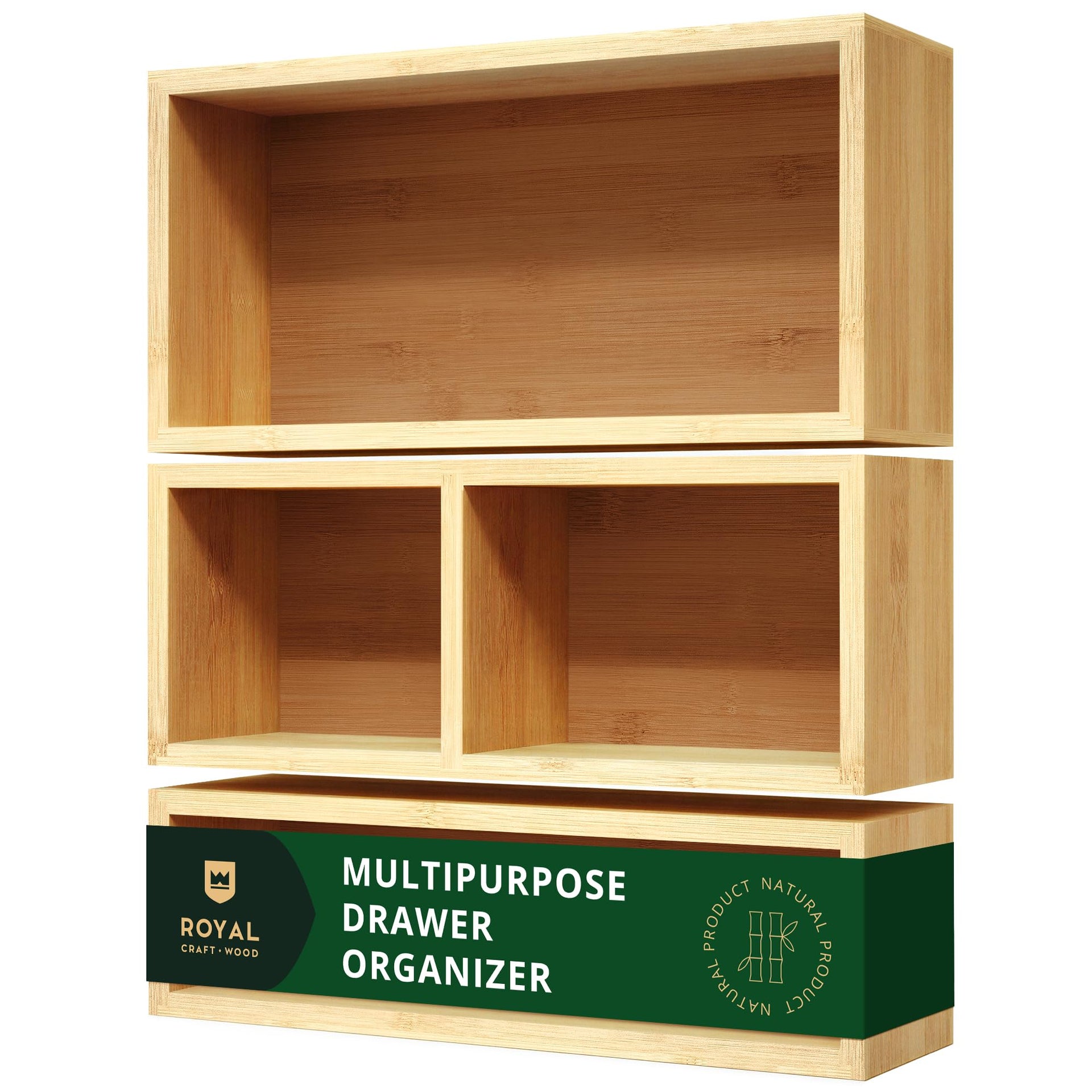 Luxury Bamboo Drawer Organizer Storage Box (3 Count)