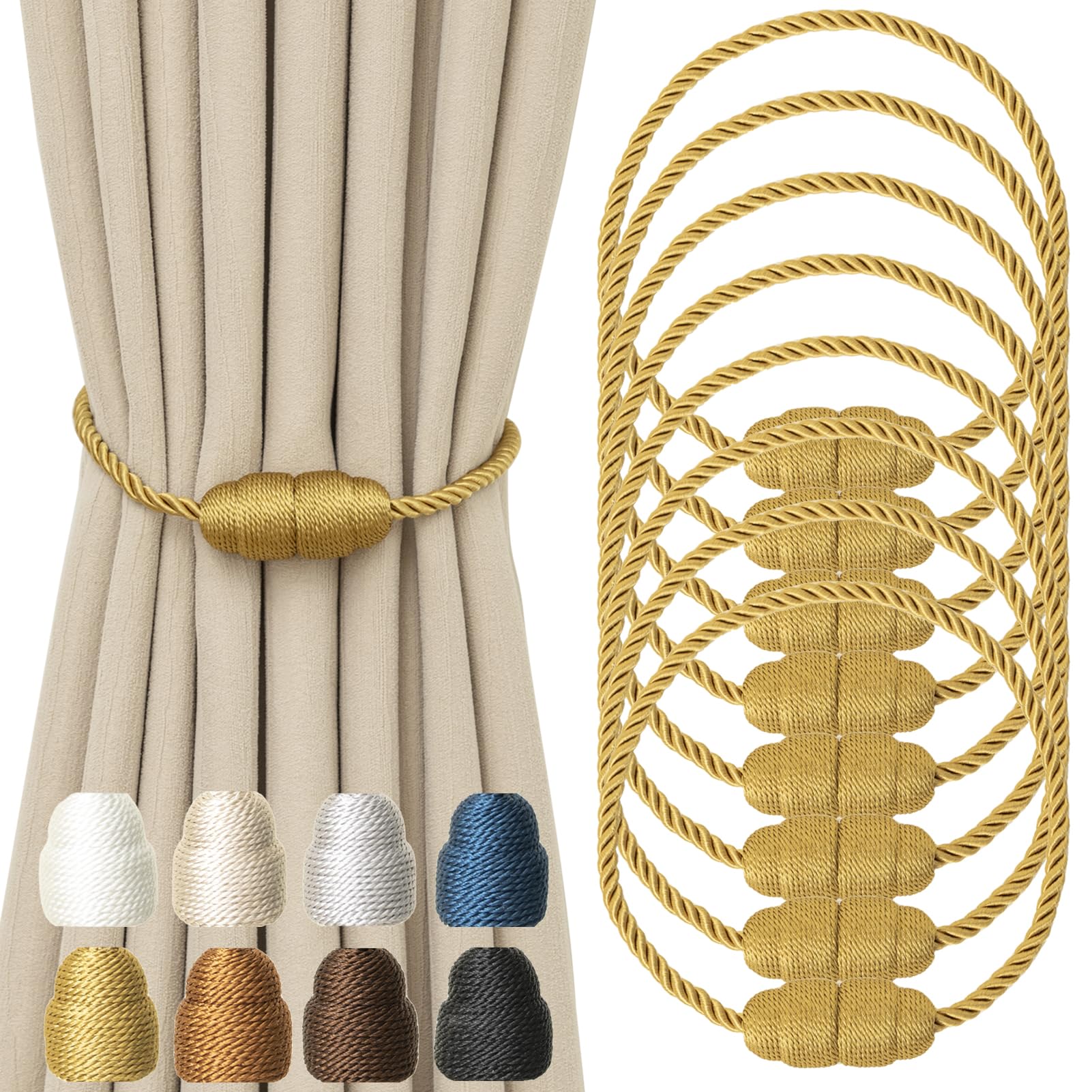 Magnetic Curtain Tiebacks Rope Curtain Tie Backs for Curtains 8 Pack Curtain Holders for Drapes Decorative Window Curtain Holdbacks (8 Count)