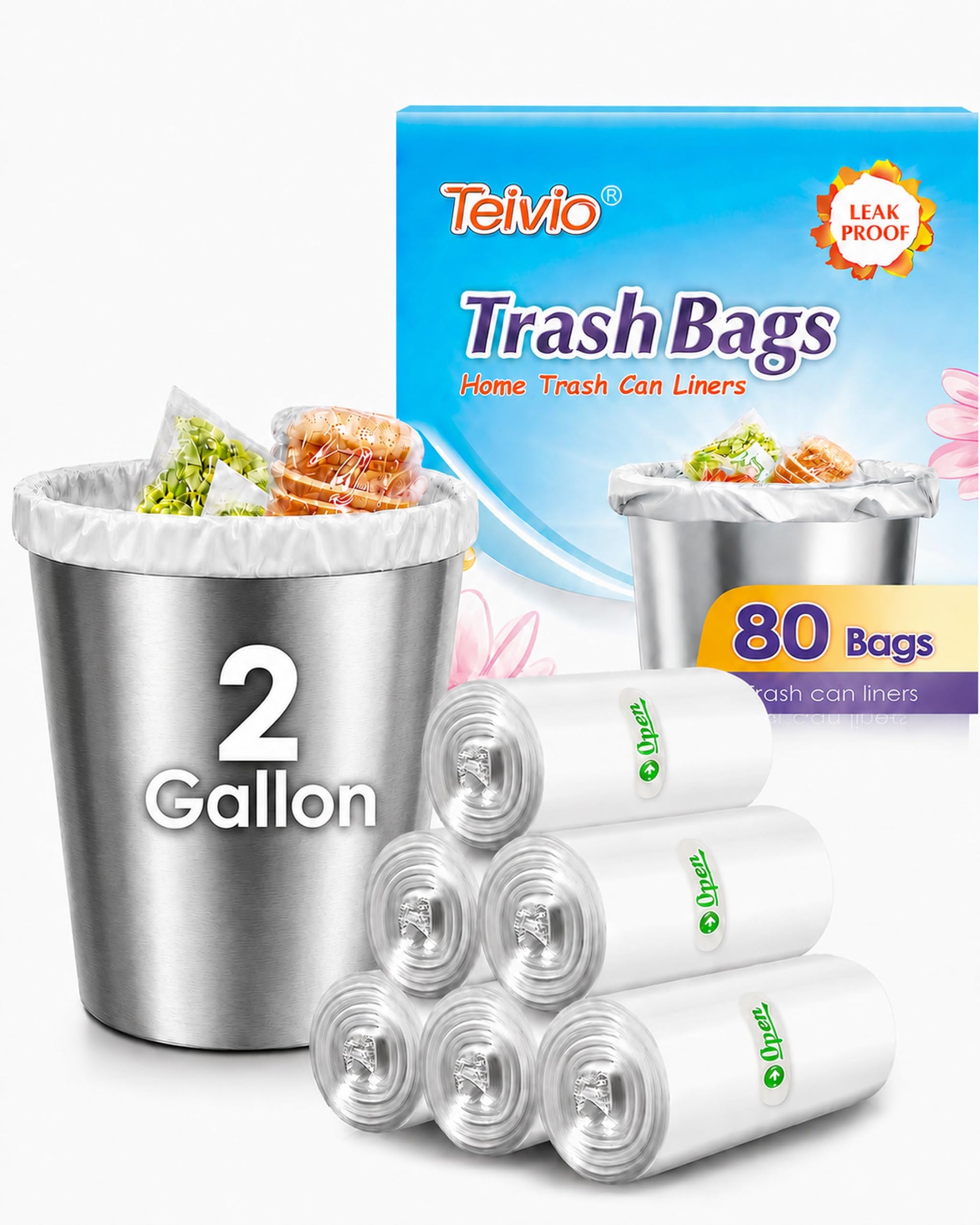 Small Clear Trash Bags 2 Gallon 80 Count Bathroom Garbage Bags