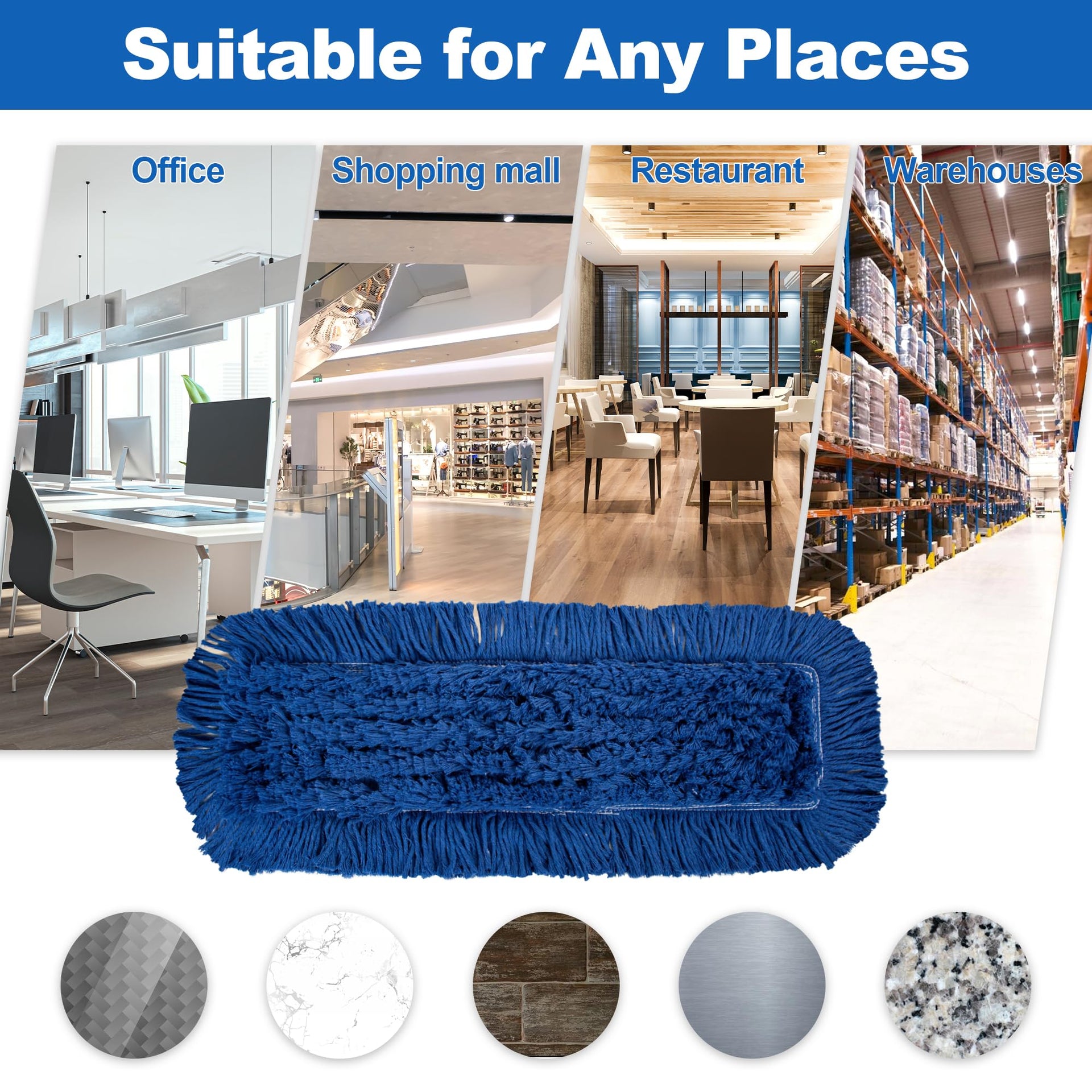 4 Pack - 24-Inch Washable Dust Mop Heads – Full Cloth, Extra Durable, Easy Button - No Clinging to Hair or Fur, Easy to Use Replacement for Commercial and Home Cleaning (4 Count) - ModHome Supplies