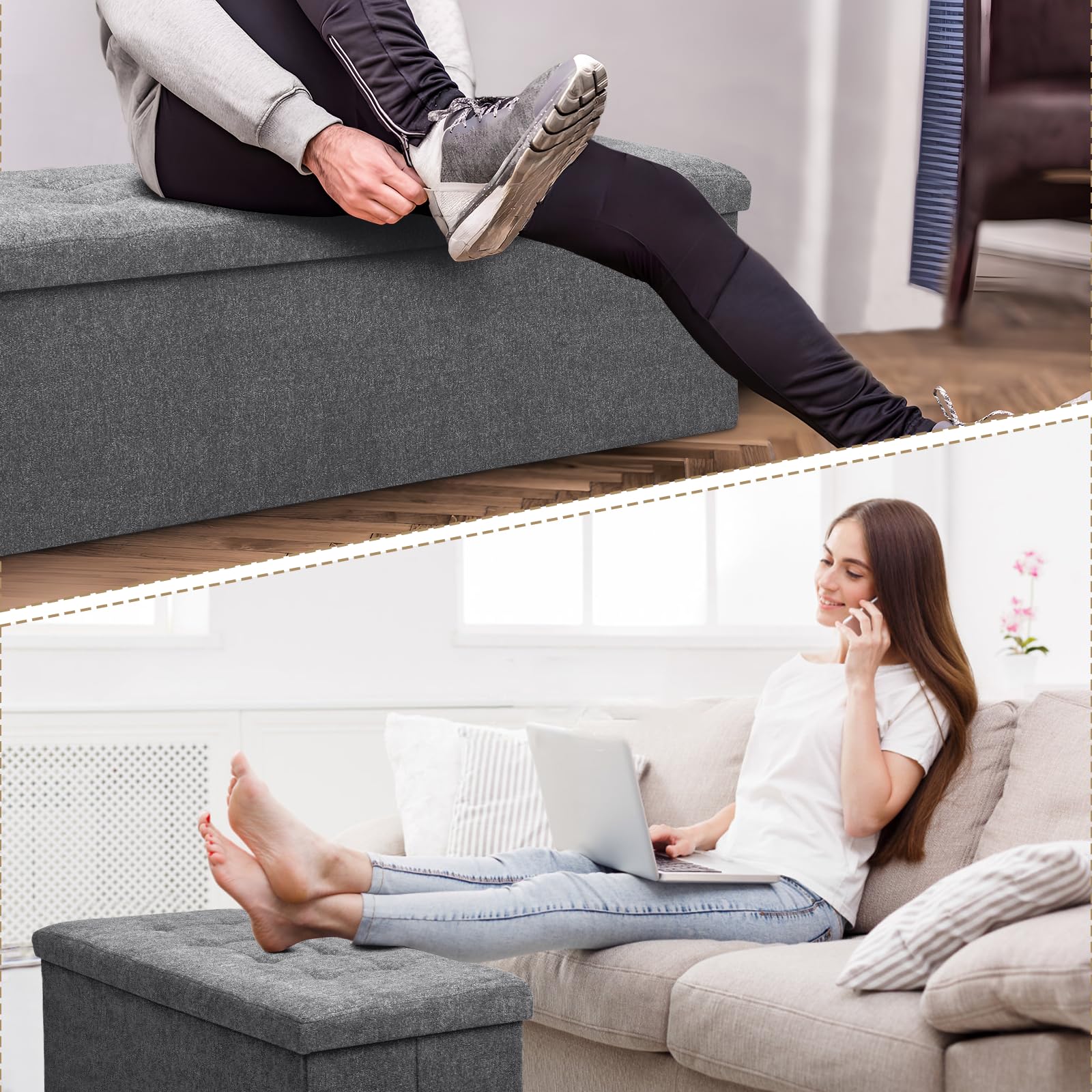 43" Storage Ottoman Bench Folding Bench with 130L Hidden Storage