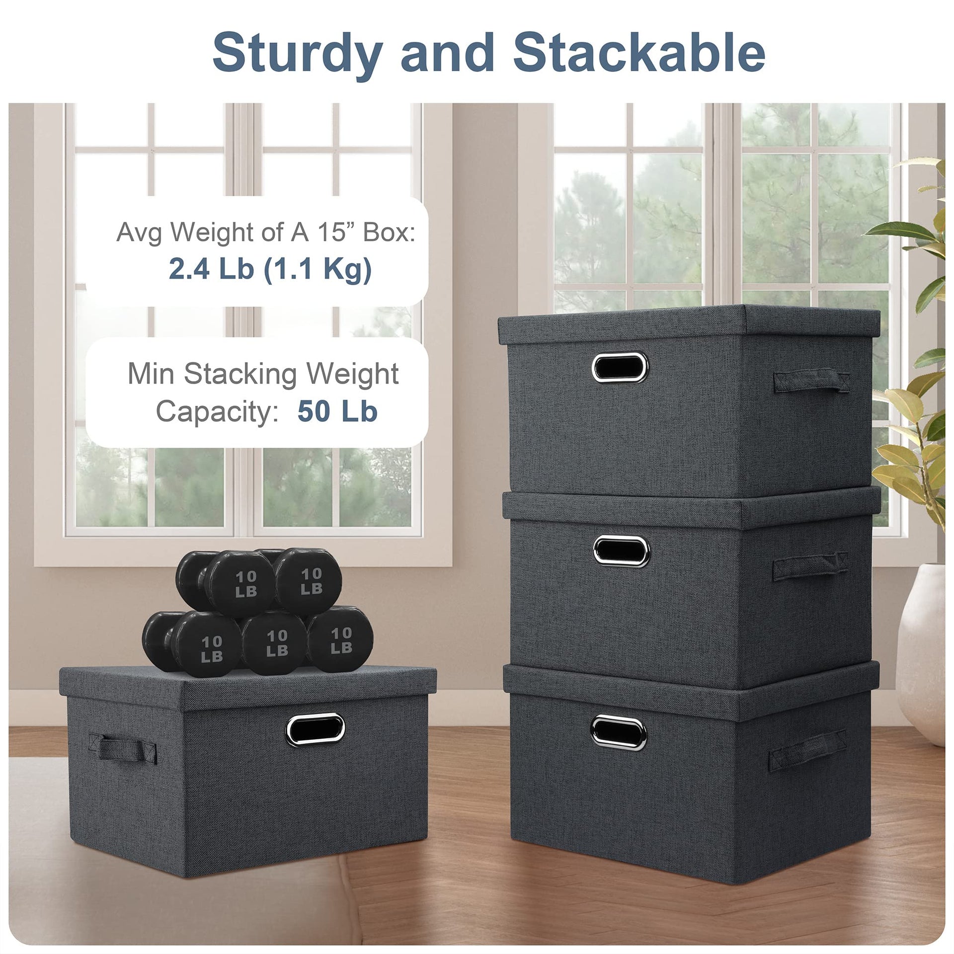 Medium 15" 21 Quart Collapsible Stackable Storage Bins with Lids (5 Count)