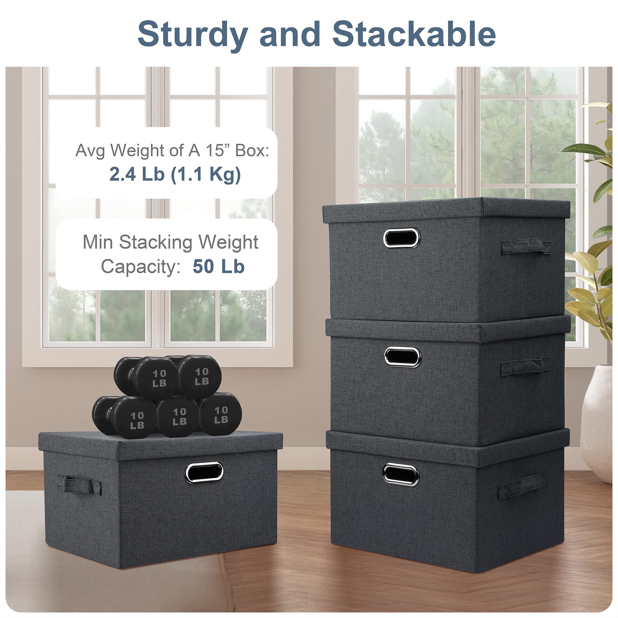 Medium 15" 21 Quart Collapsible Stackable Storage Bins with Lids (3 Count)