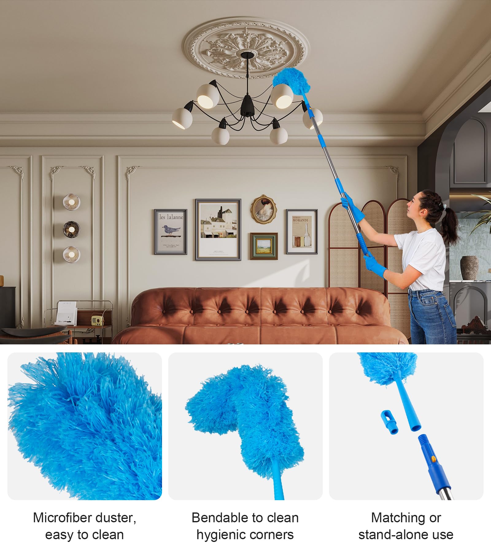Window Squeegee Cleaner with 4 Stainless Steel Extension Poles