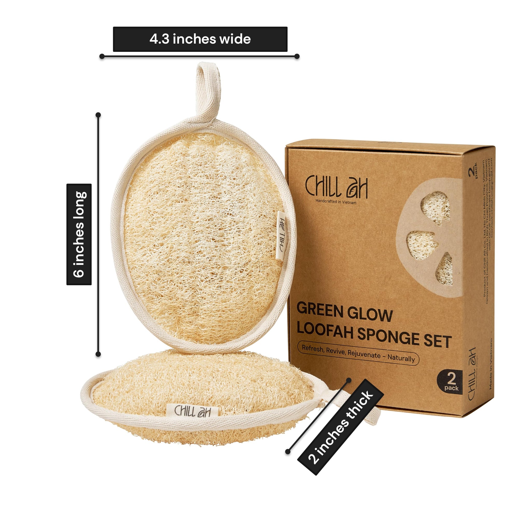 Green Glow All Natural Exfoliator Dual Sided Loofah Bath Sponge Set (2 Count)