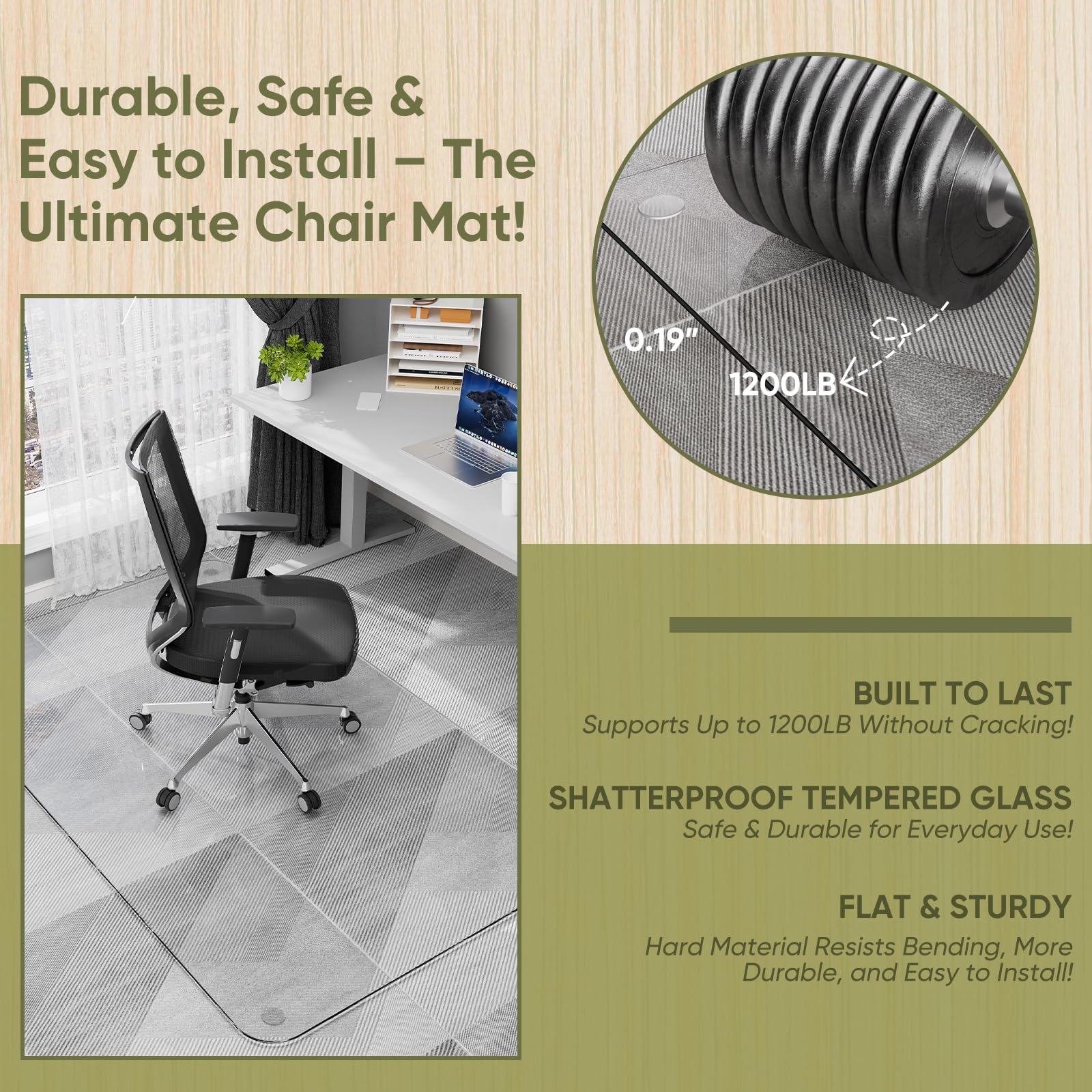 29"x48" Tempered Glass Chair Mat for Carpet & Hardwood Floors