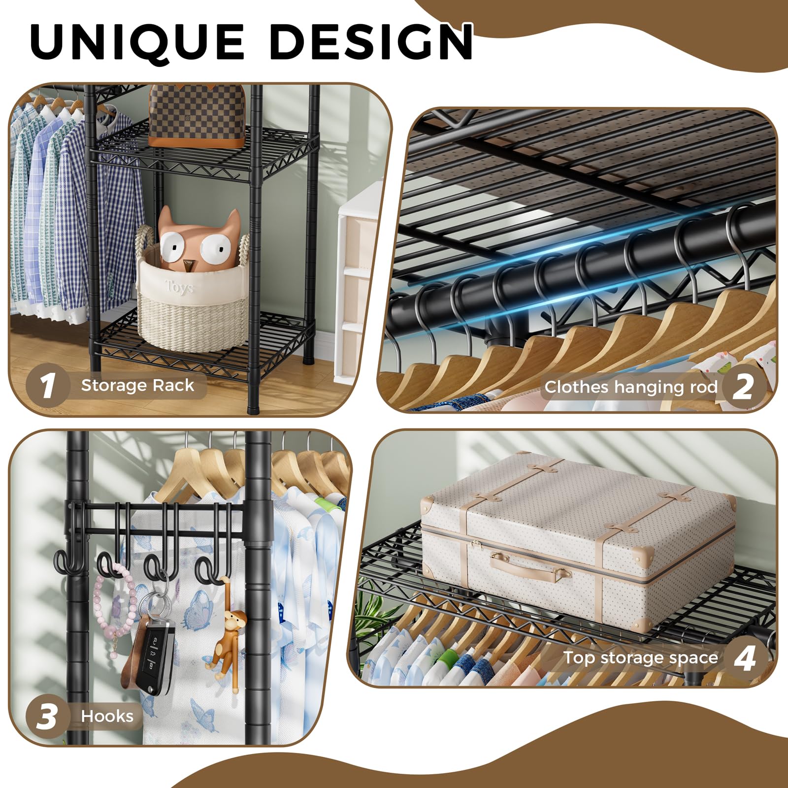 Heavy Duty Clothes Rack Metal Wardrobe with Adjustable Wire Shelves