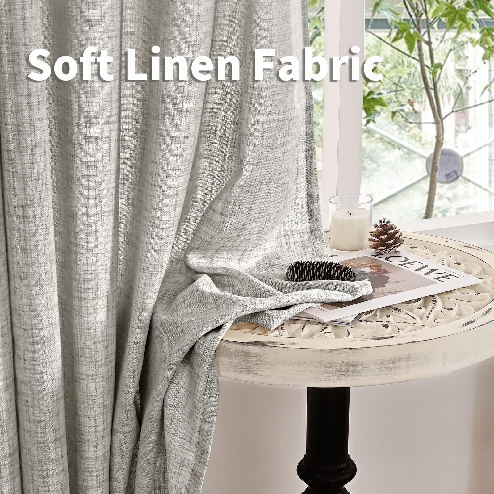 Dark Grey Linen Curtains 45 Inch Length for Short Window (2 Count)