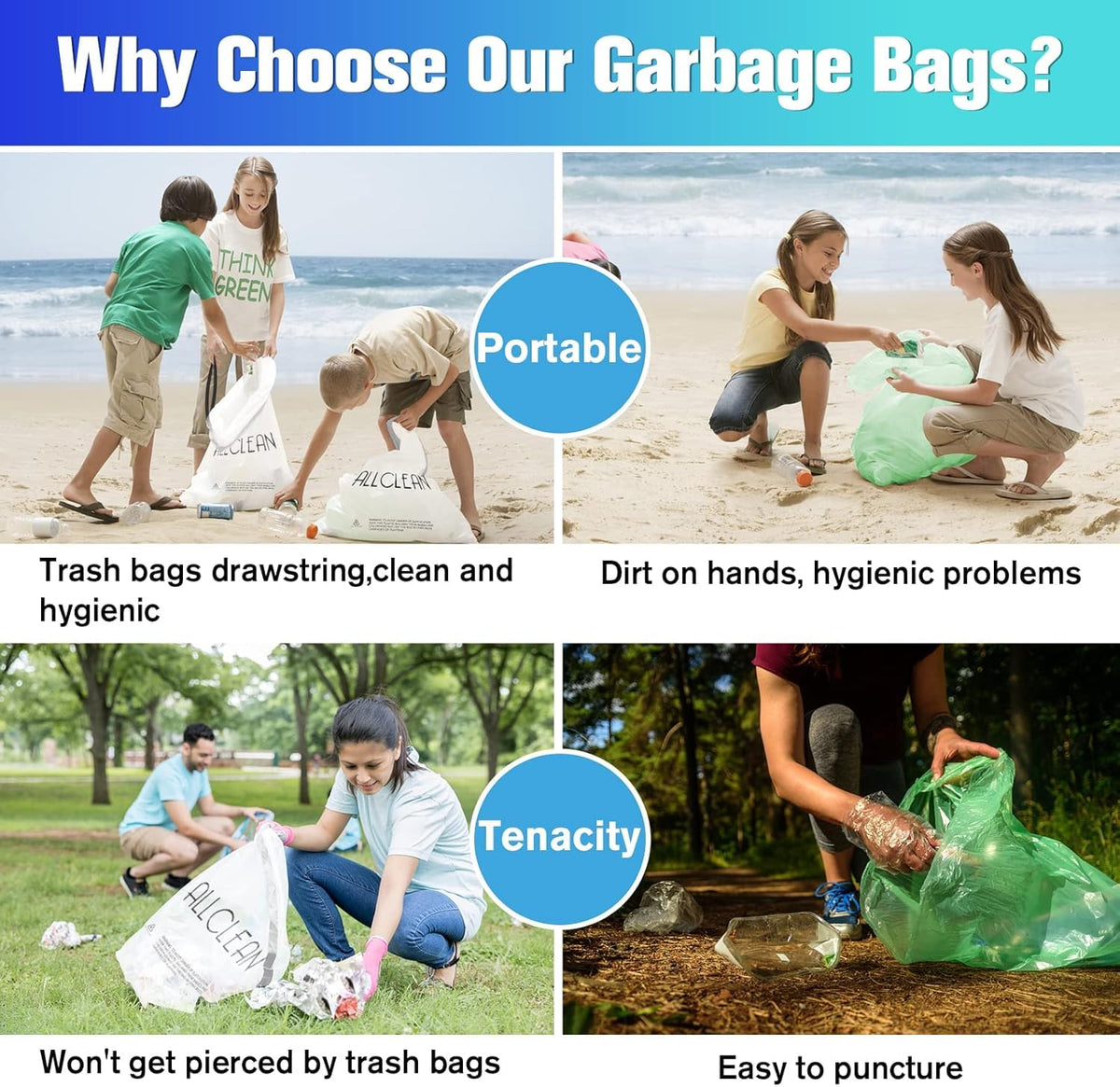 Trash Bags 10 Gallon Medium Kitchen Drawstring Garbage Bag Fit 8