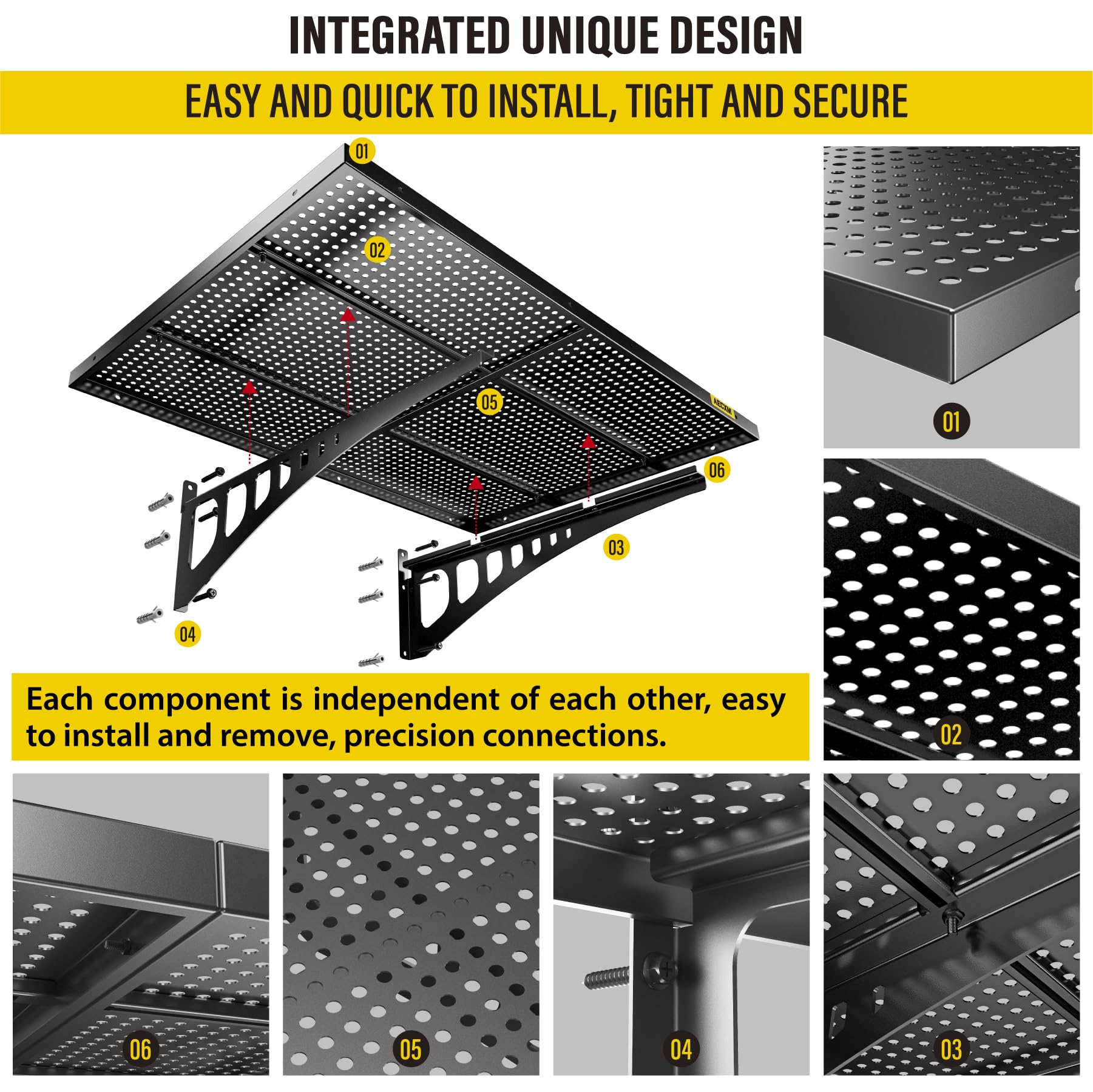 4 Pack 2x3ft Adjustable Garage Wall Shelving 1120lbs Load Capacity Heavy Duty Wall Mounted Storage Shelf Metal Floating Shelves for Garage (2 Count)
