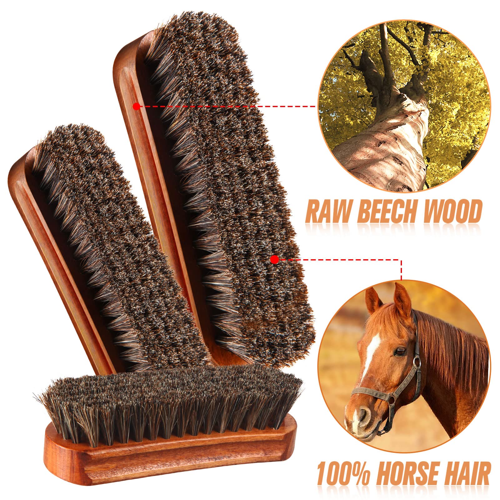 4 Pcs Horsehair Shine Shoes Brush Kit Polish Dauber Applicators Cleaning Leather Shoes Boots Care Brushes Suede Cleaner Brush with Microfiber Shoe Gloves (3 Count)