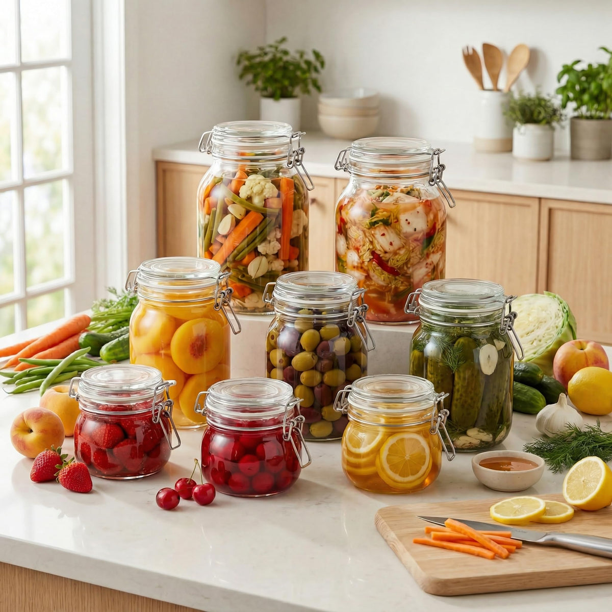 32 oz Round Glass Jars with Airtight Lids (4 Count)