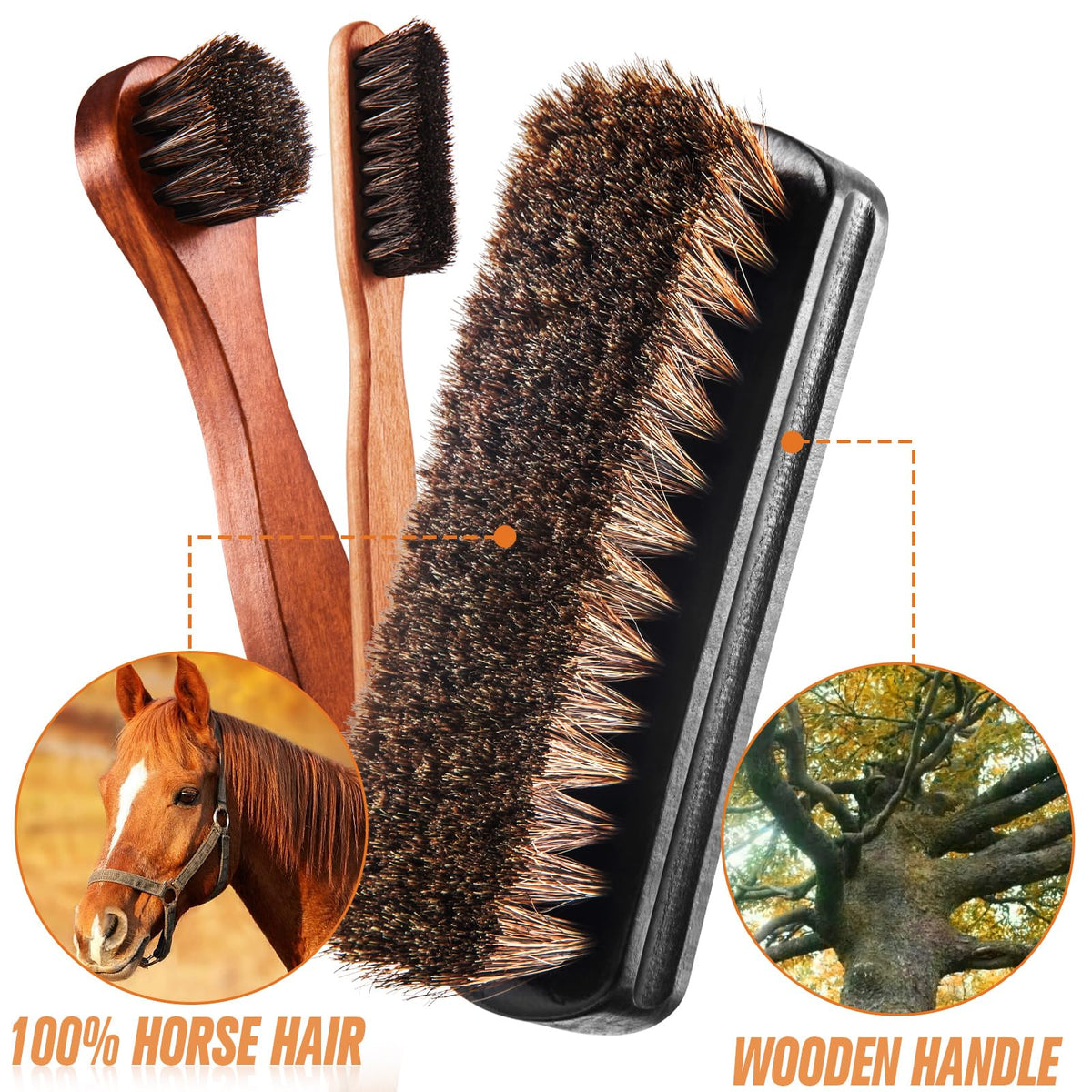 6 Pcs Horsehair Shine Shoes Brush Kit Polish Dauber Applicators Cleaning Leather Shoes Boots Care Brushes Suede Cleaner Brush with Microfiber Shoe Gloves