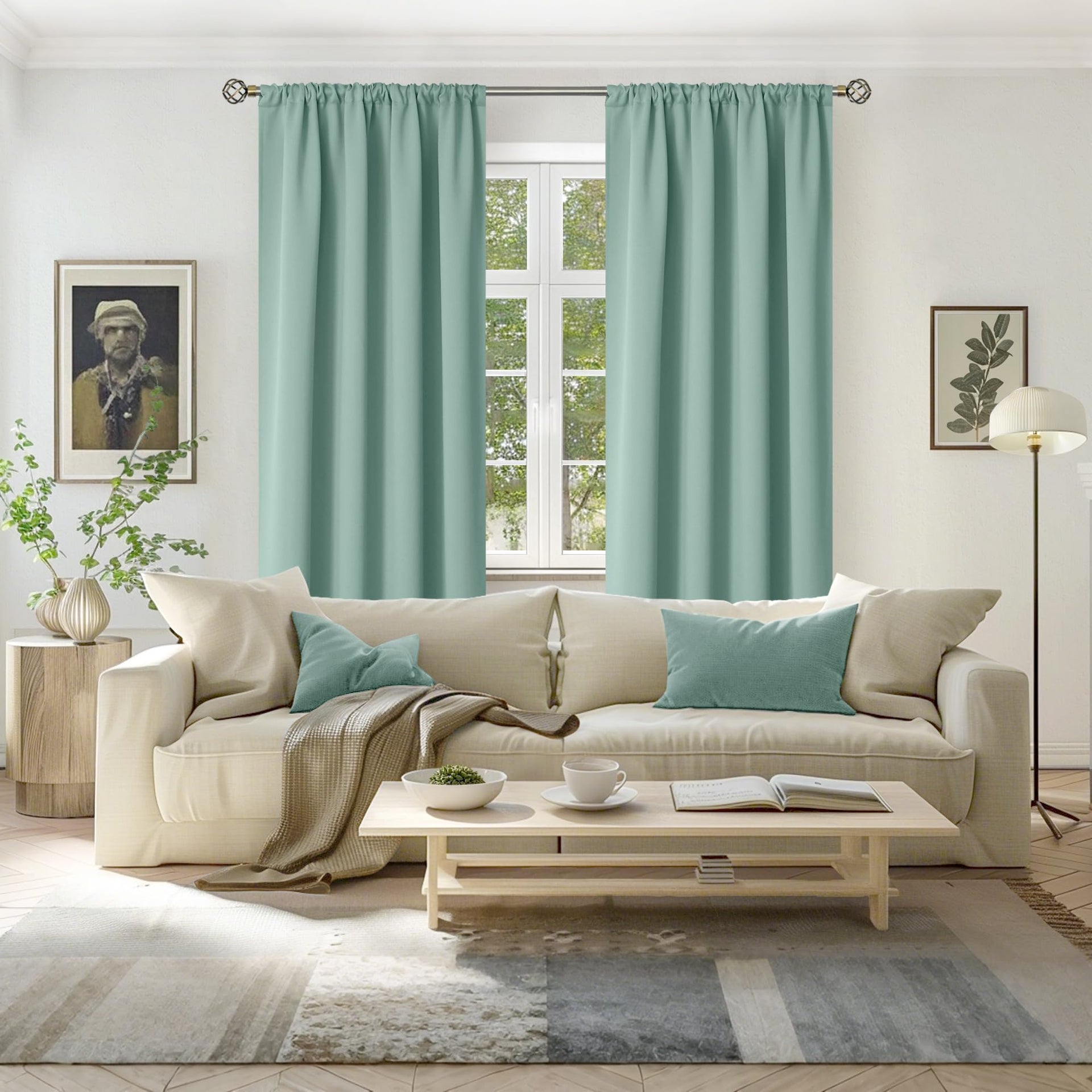 Light Sage Blackout Curtains for Living Room 84 Inches Long (2 Count)