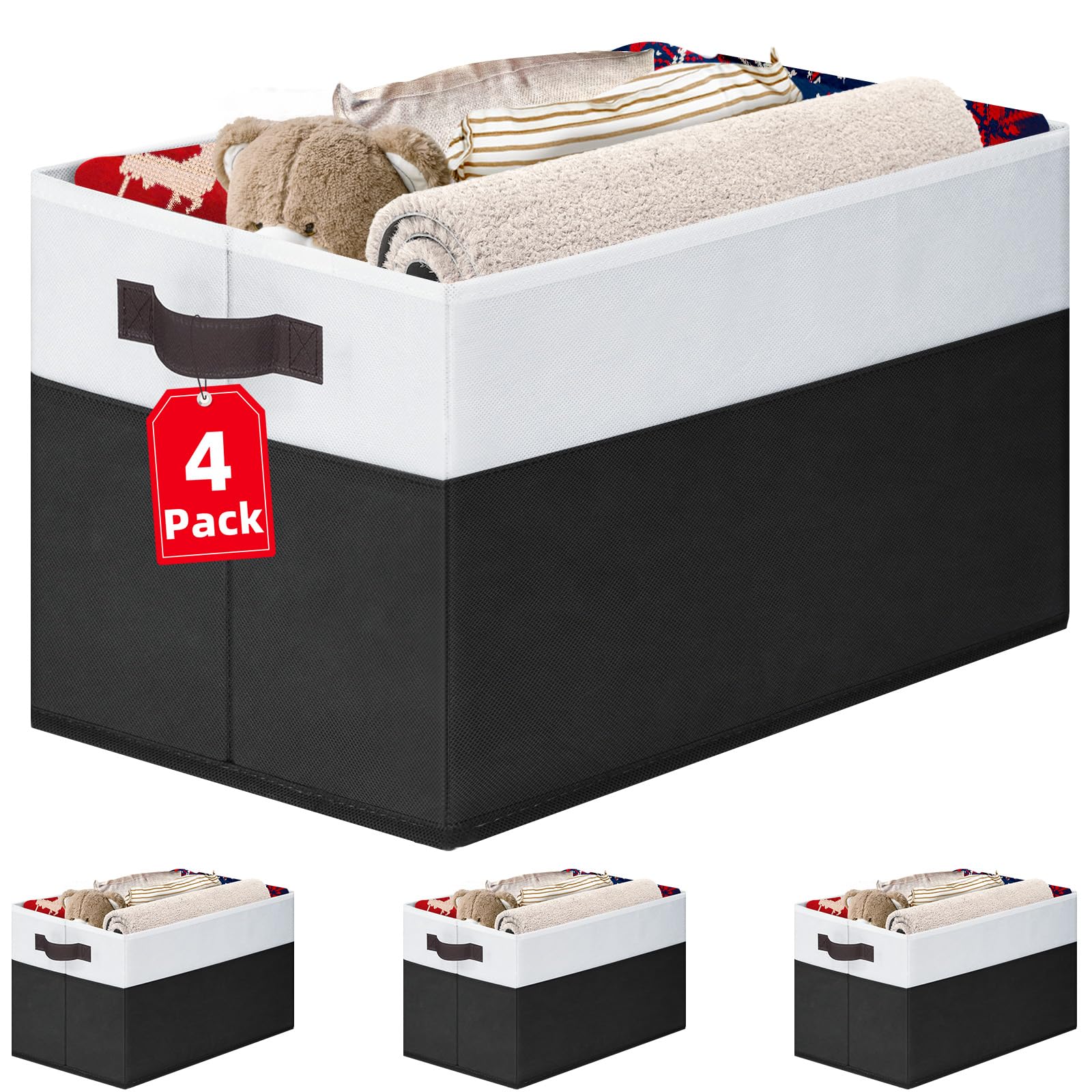 Large Storage Bins for Shelves 4 Pack (4 Count)