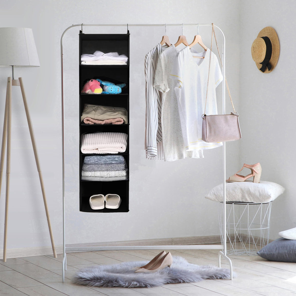 6 Tier Hanging Closet Organizer with 2 Sturdy Hooks