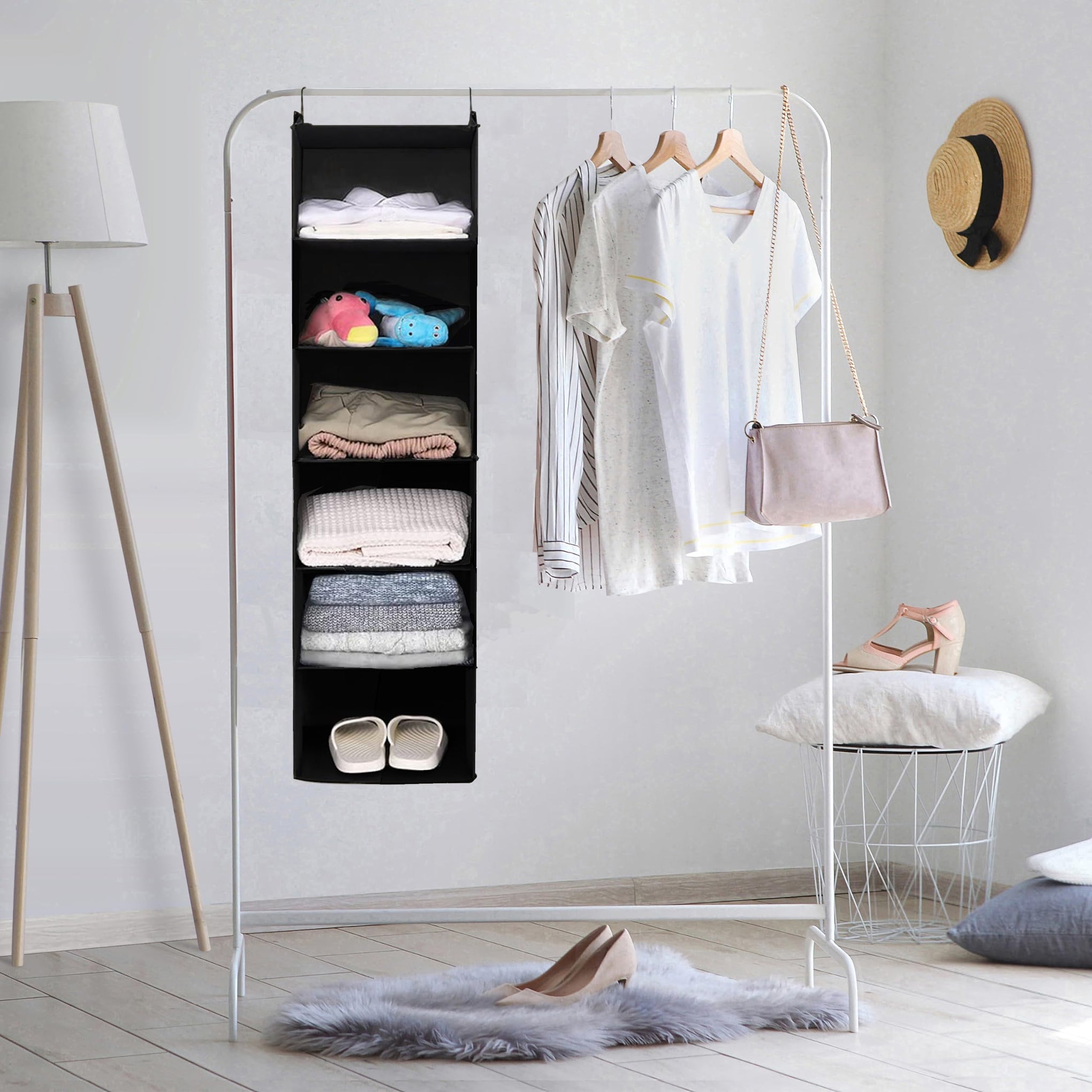 6 Tier Hanging Closet Organizer with 2 Sturdy Hooks