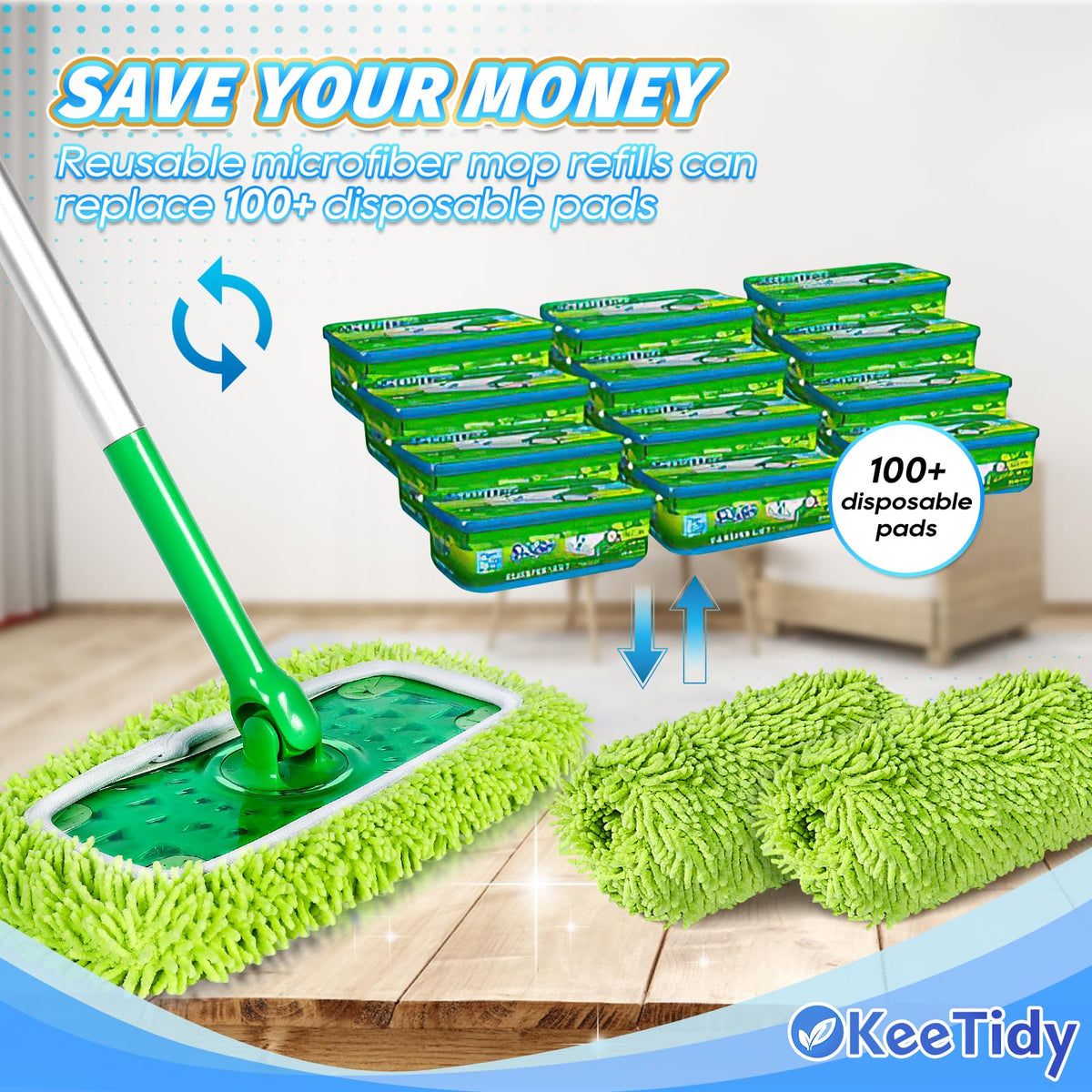 Reusable Microfiber Mop Pads Compatible with Swiffer Sweeper Mop (3 Count)