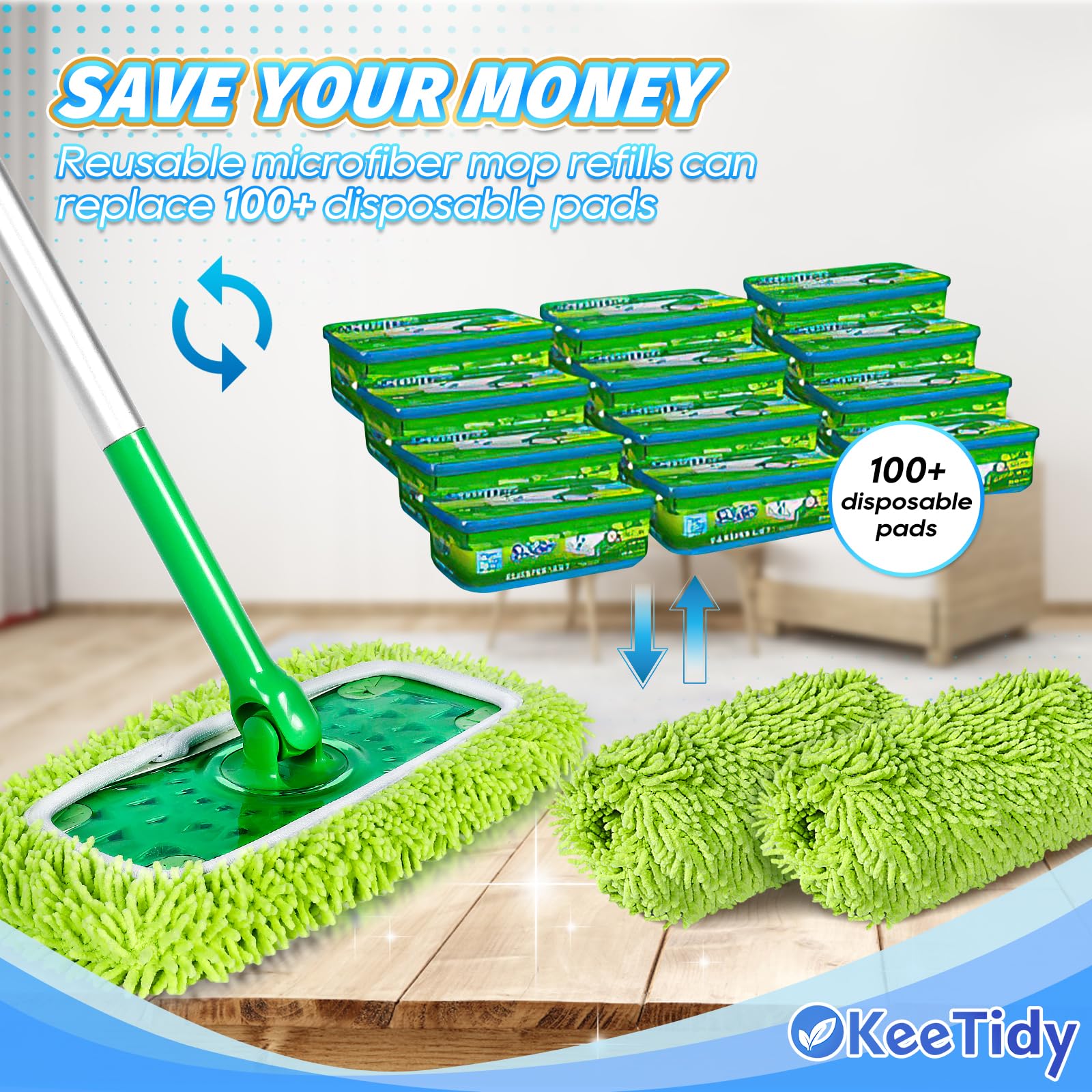 Reusable Microfiber Mop Pads Compatible with Swiffer Sweeper Mop (3 Count)