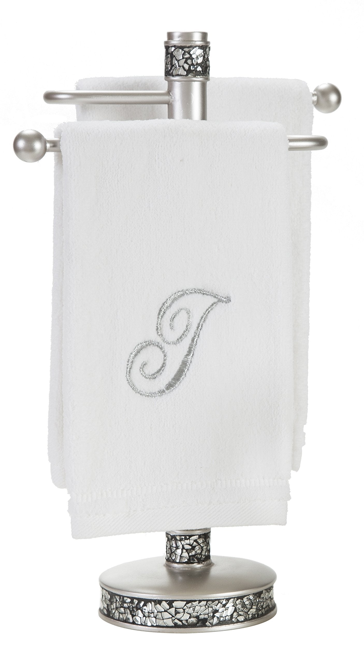 Crackled Glass Silver Free Standing Countertop Fingertip Towel Holder Stand