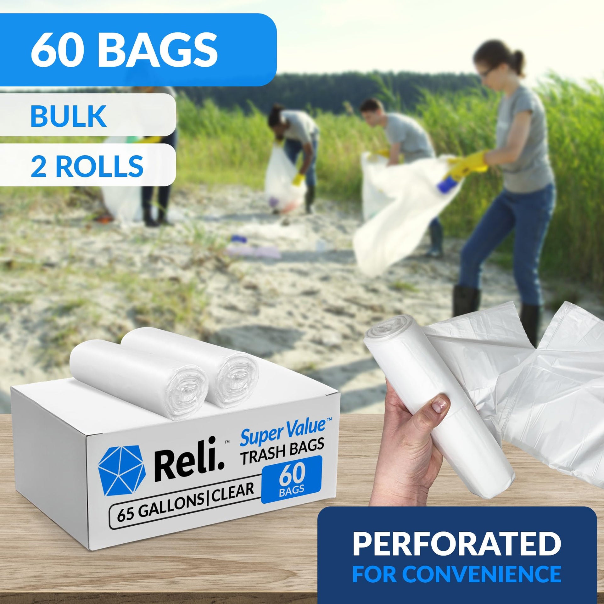 65 Gallon Trash Bags Heavy Duty (60 Count)