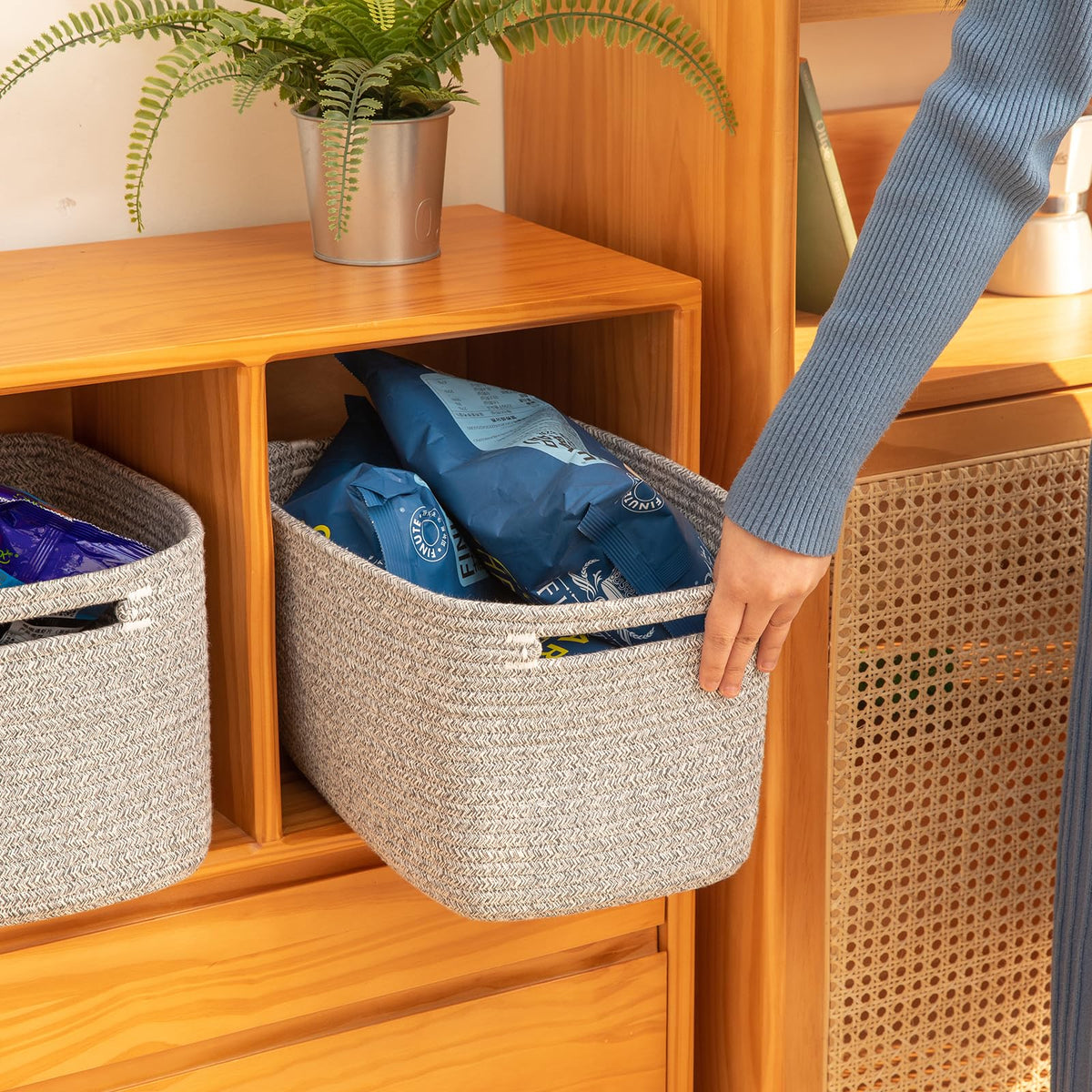 4 Pack Storage Baskets for Organizing 15L Cube Storage Bins Grey (4 Count)
