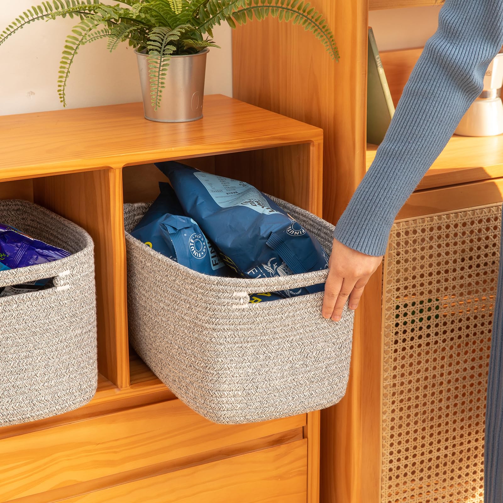 4 Pack Storage Baskets for Organizing 24L Cube Storage Bins Grey (4 Count)